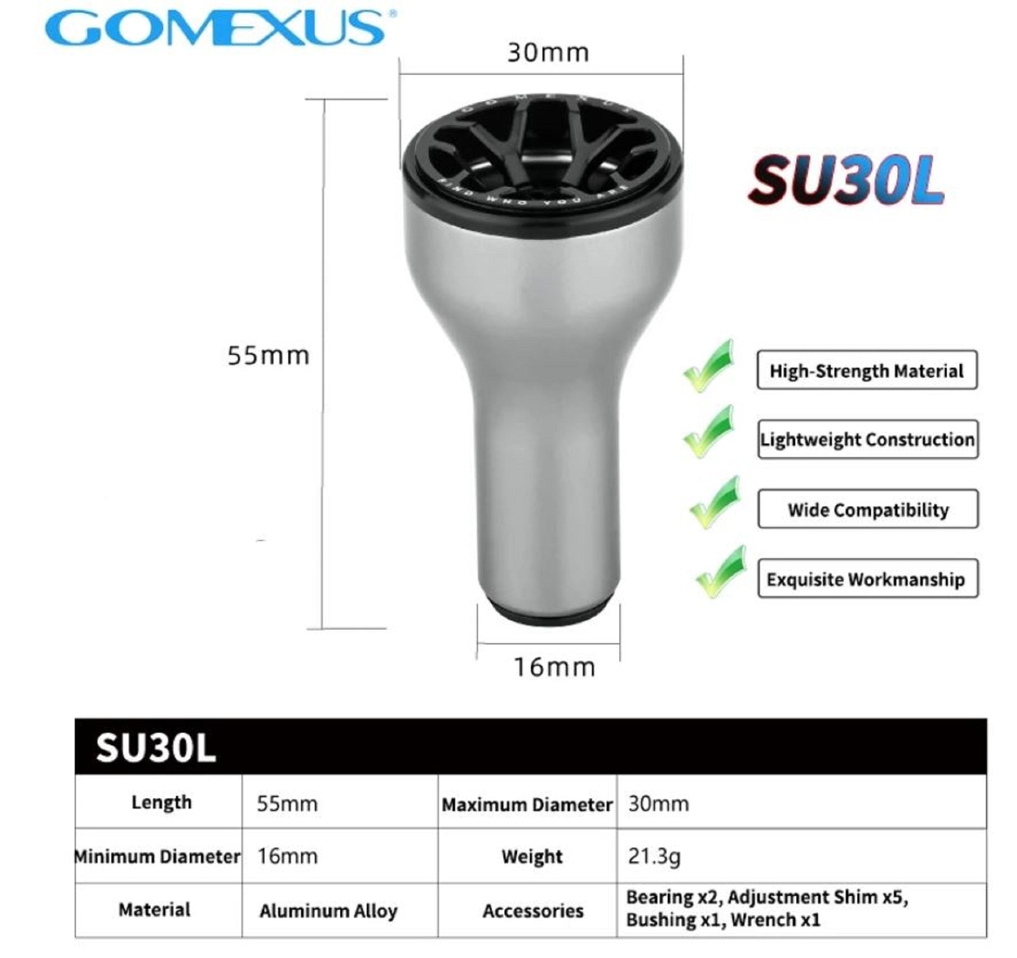 Gomexus A30LTNBK Knob Aluminum Silver 30mm Shimano A , Daiwa S (4466)