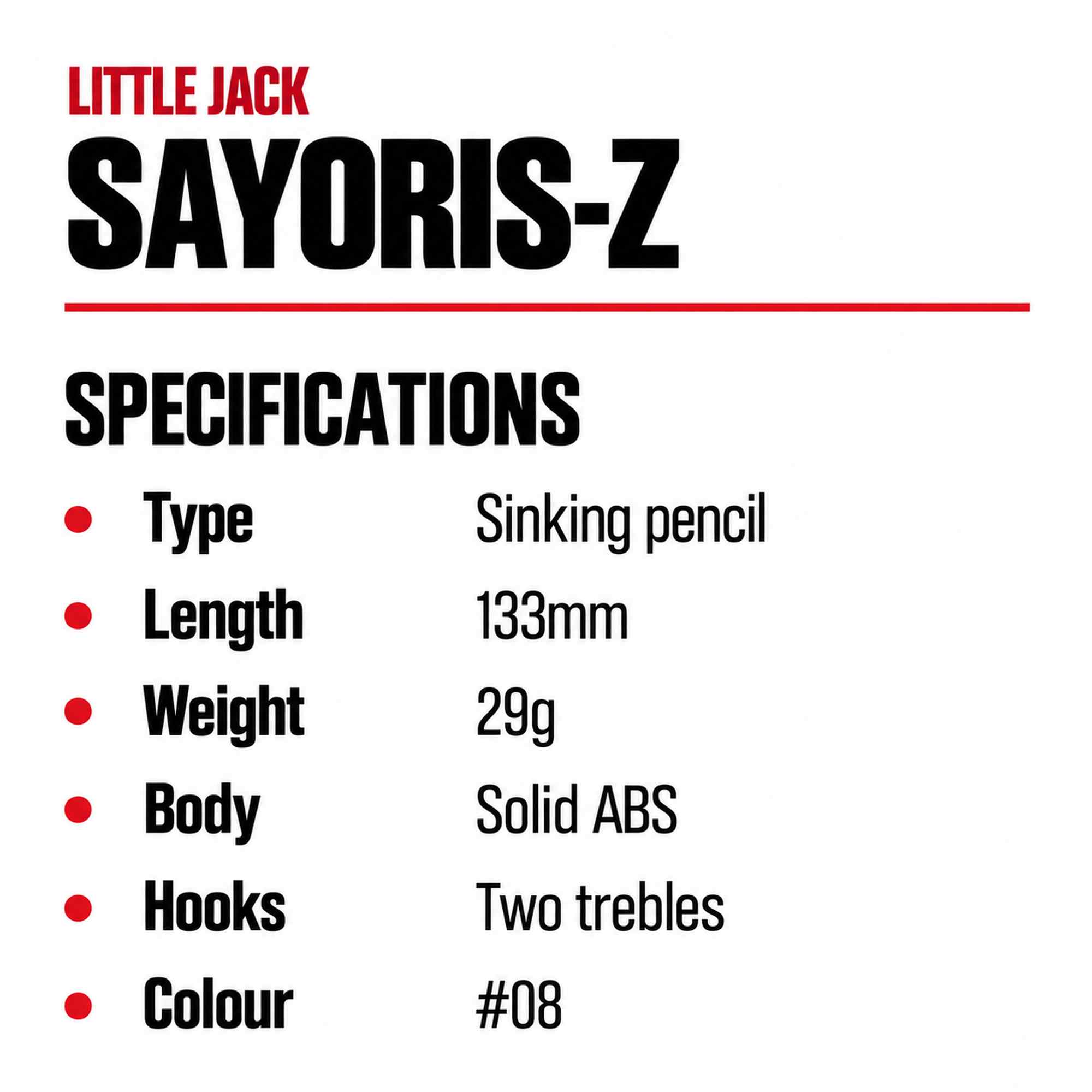 Little Jack Sayoris-Z 133 mm 29 grams Sinking Lure 08 (2493)