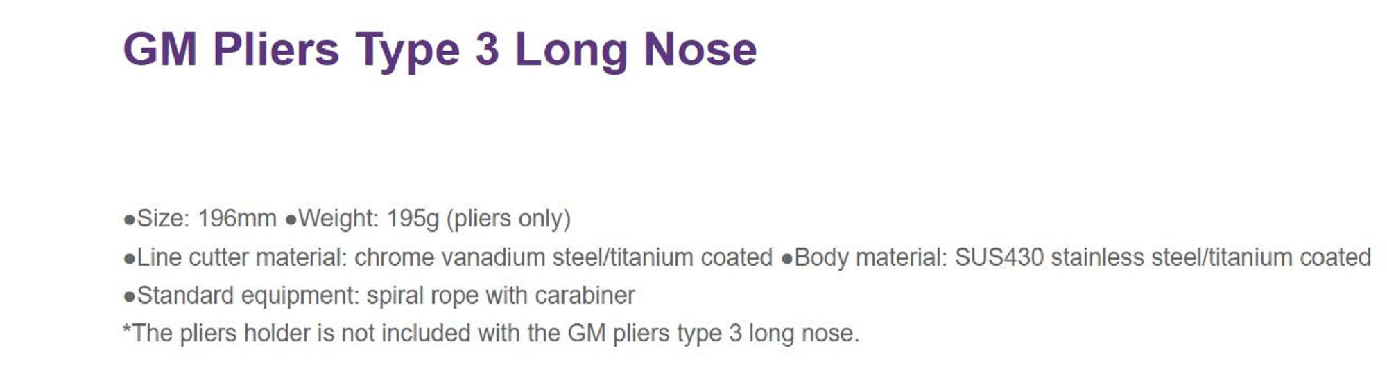 Golden Mean Fishing Pliers Type 3 Long Nose 195 grams 196 mm GM (4101)