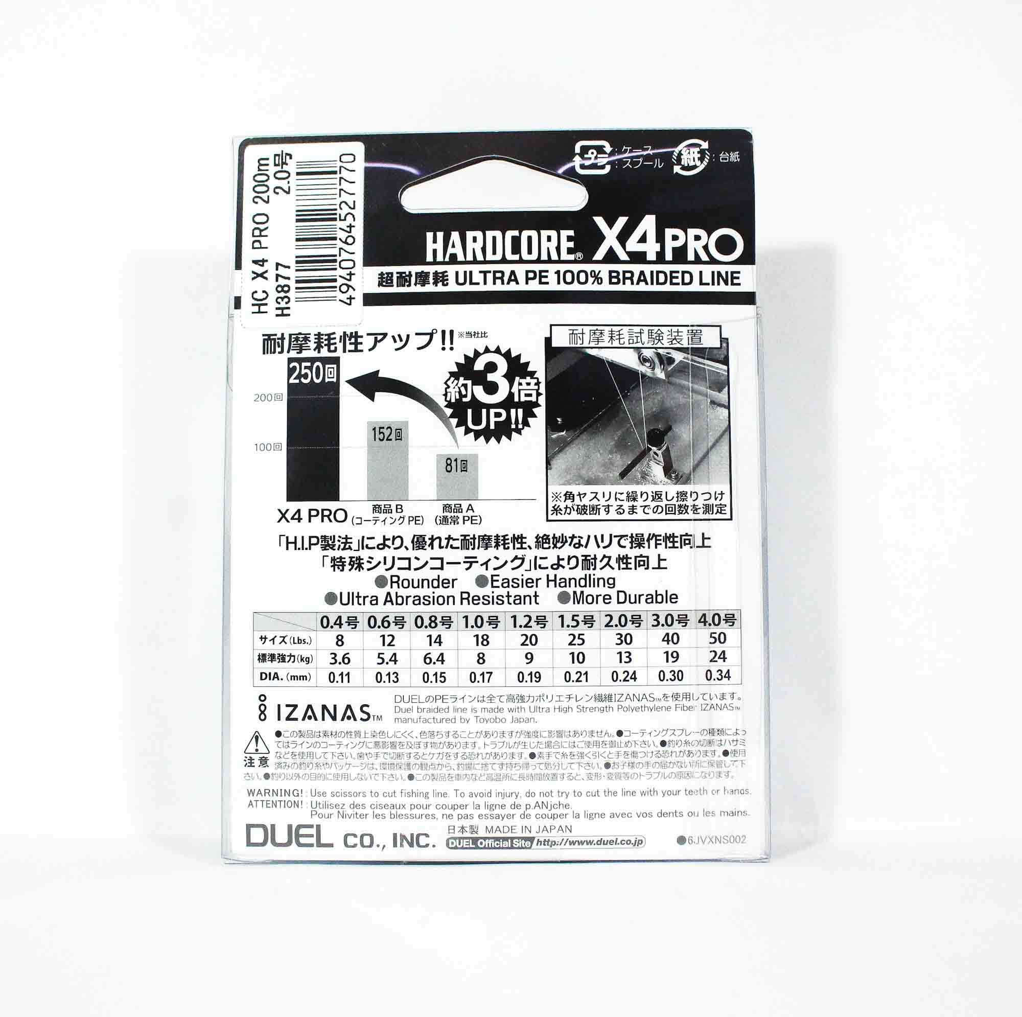 Yo Zuri Duel P.E Line Hardcore X4 Pro 200m P.E 1.5 10.0Kg (0.21mm) 5C H3876