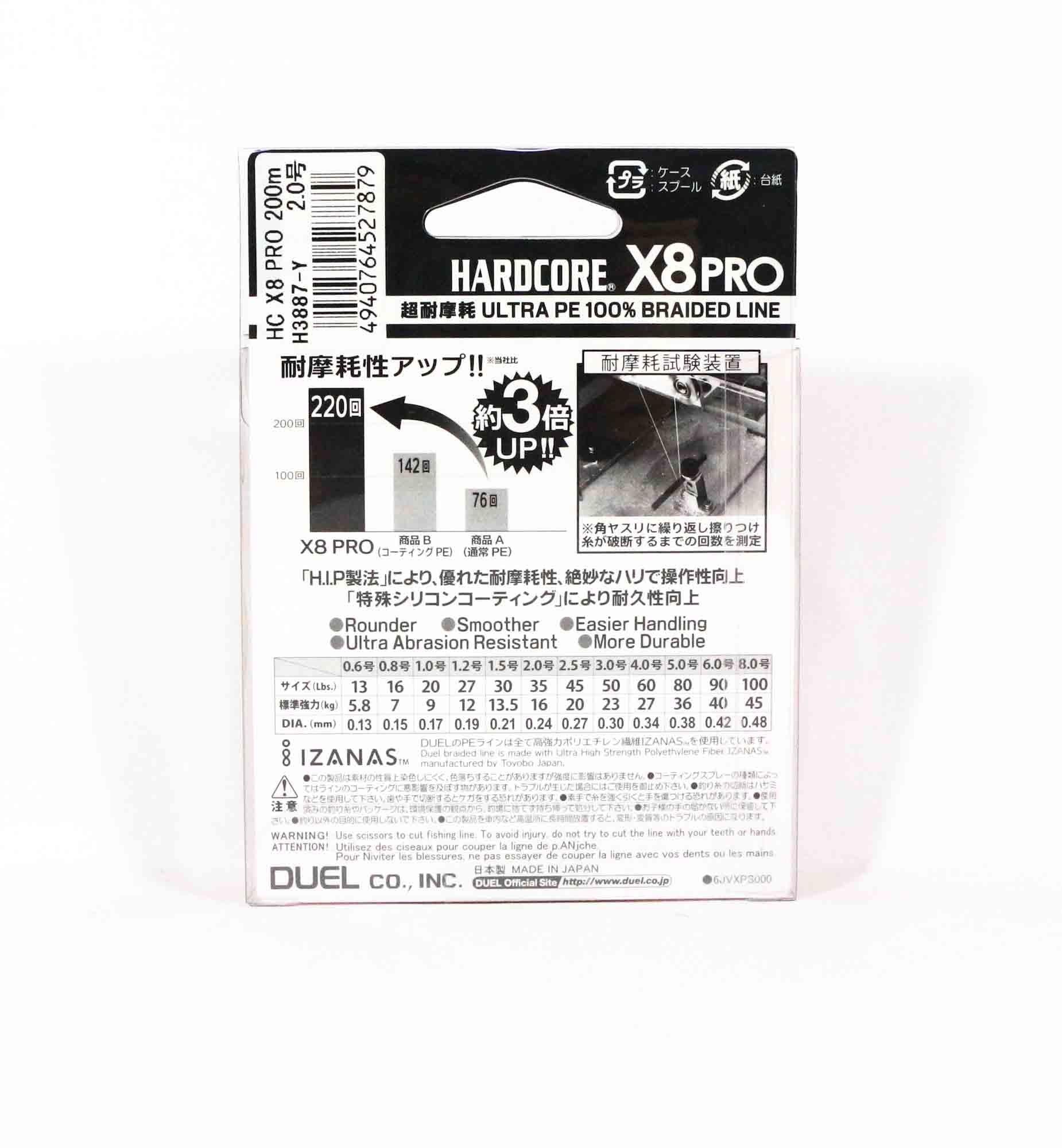 Yo Zuri Duel P.E Line Hardcore X8 Pro 200m P.E 0.8 7.0Kg Yellow H3883-Y