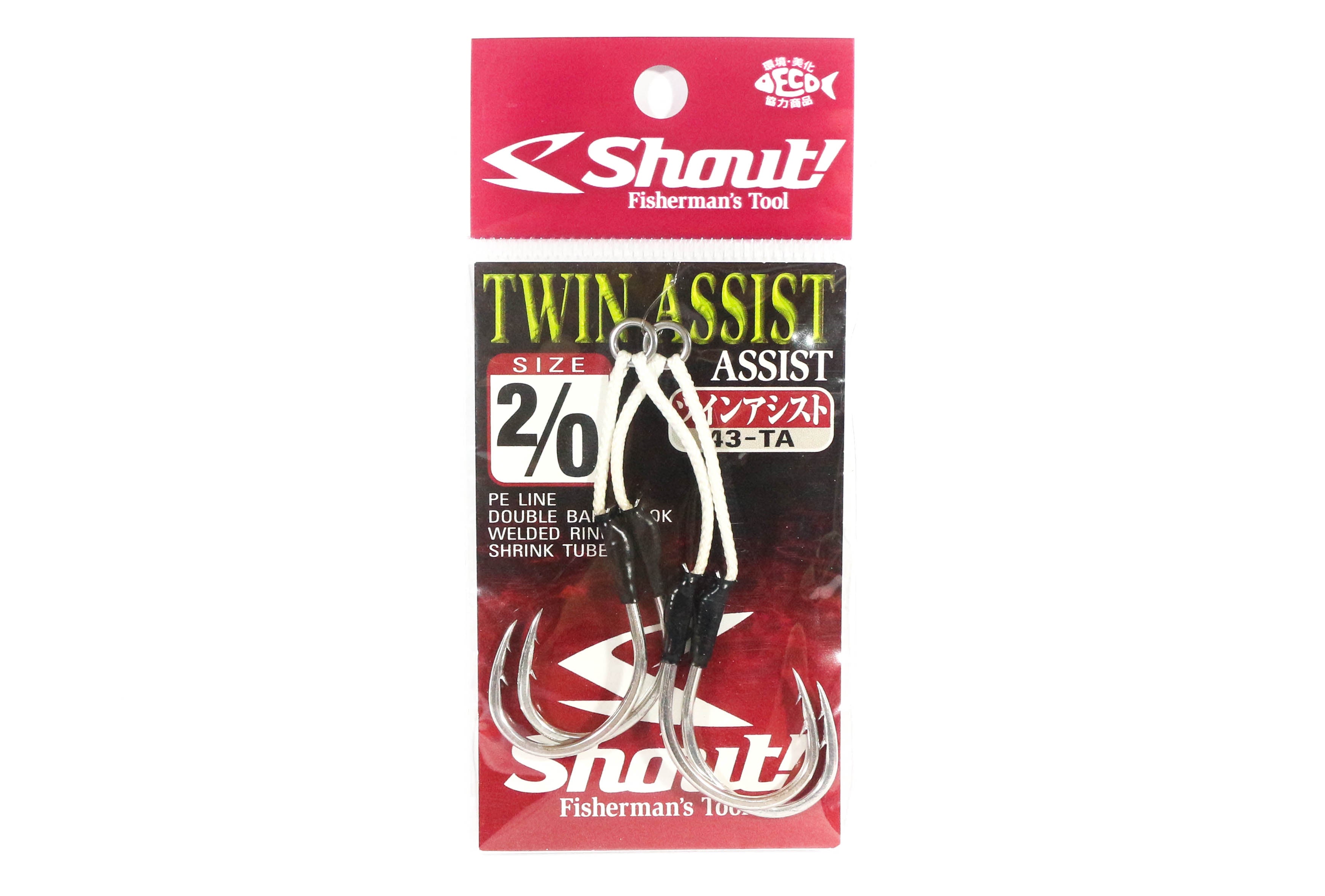 Shout 43-TA Twin Assist Double Barb Hooks Rigged Size 2/0 (5843)