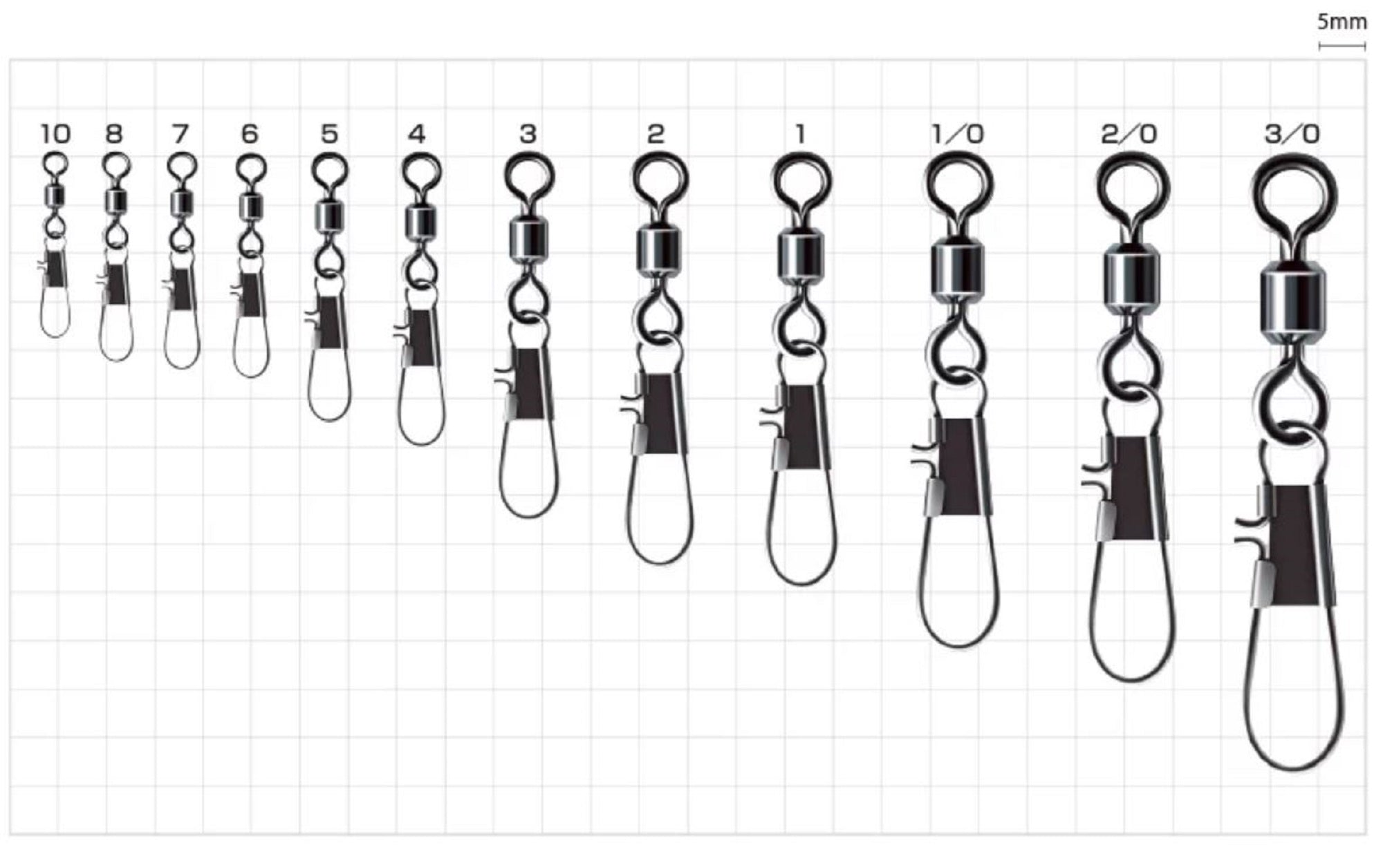 Sasame 210-C Power Stain Snap Swivel Smooth Spin Black Size 5 (1188)