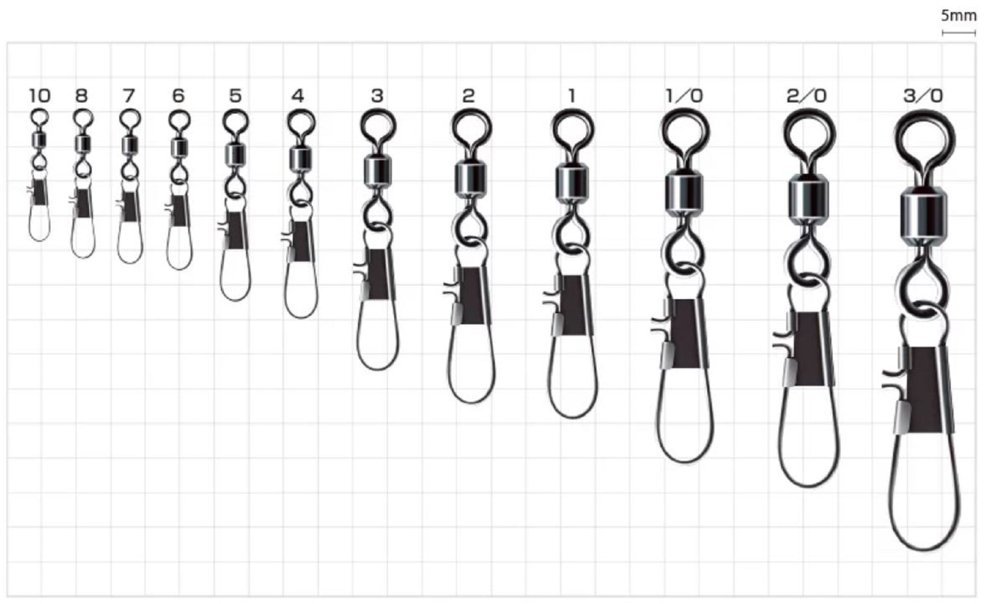 Sasame 210-C Power Stain Snap Swivel Smooth Spin Black Size 2 (1218)