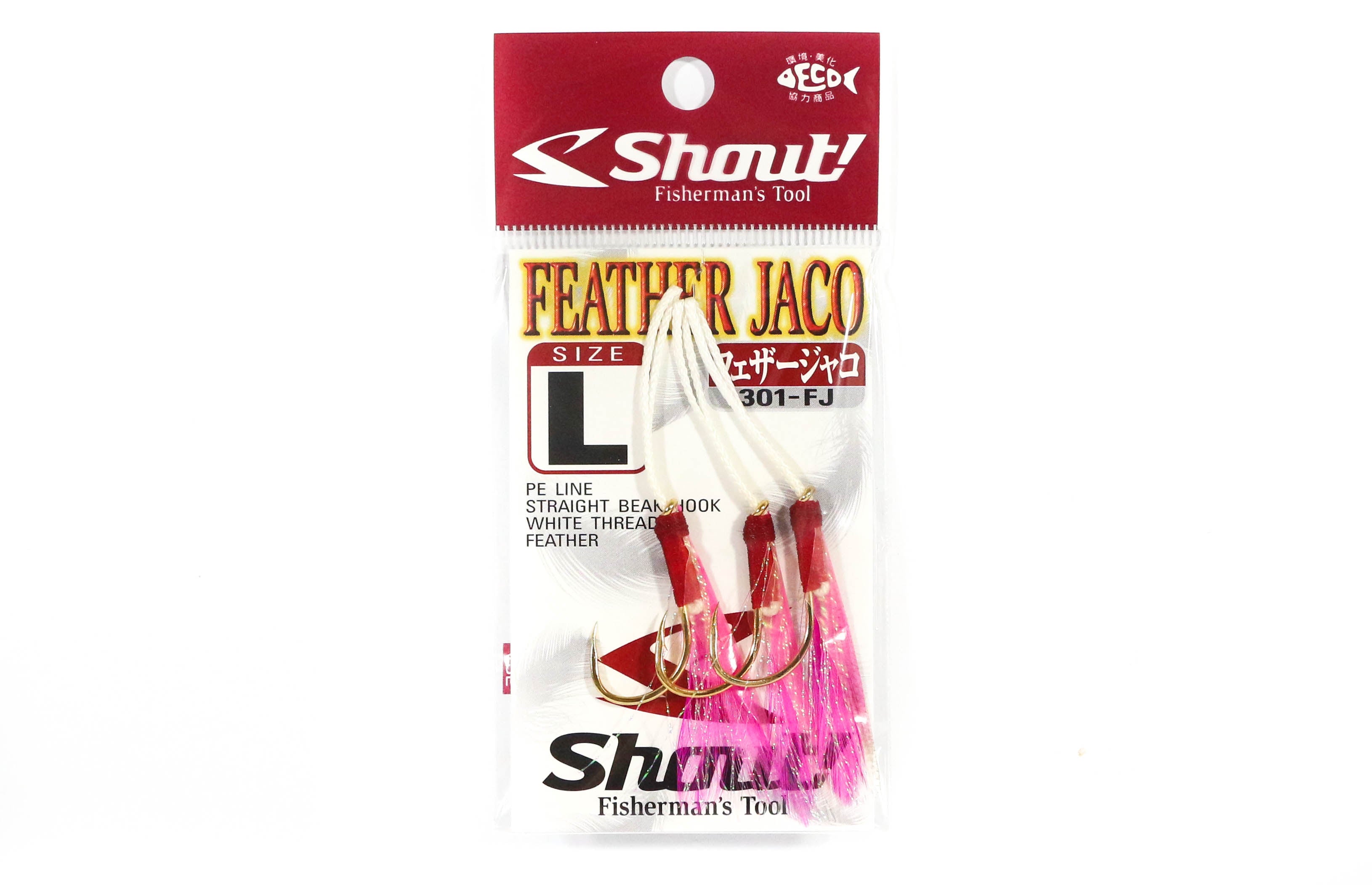 Shout 301-FJ Pink Feather Jaco Rigged Assist Hook Size L (1/0) (4515)