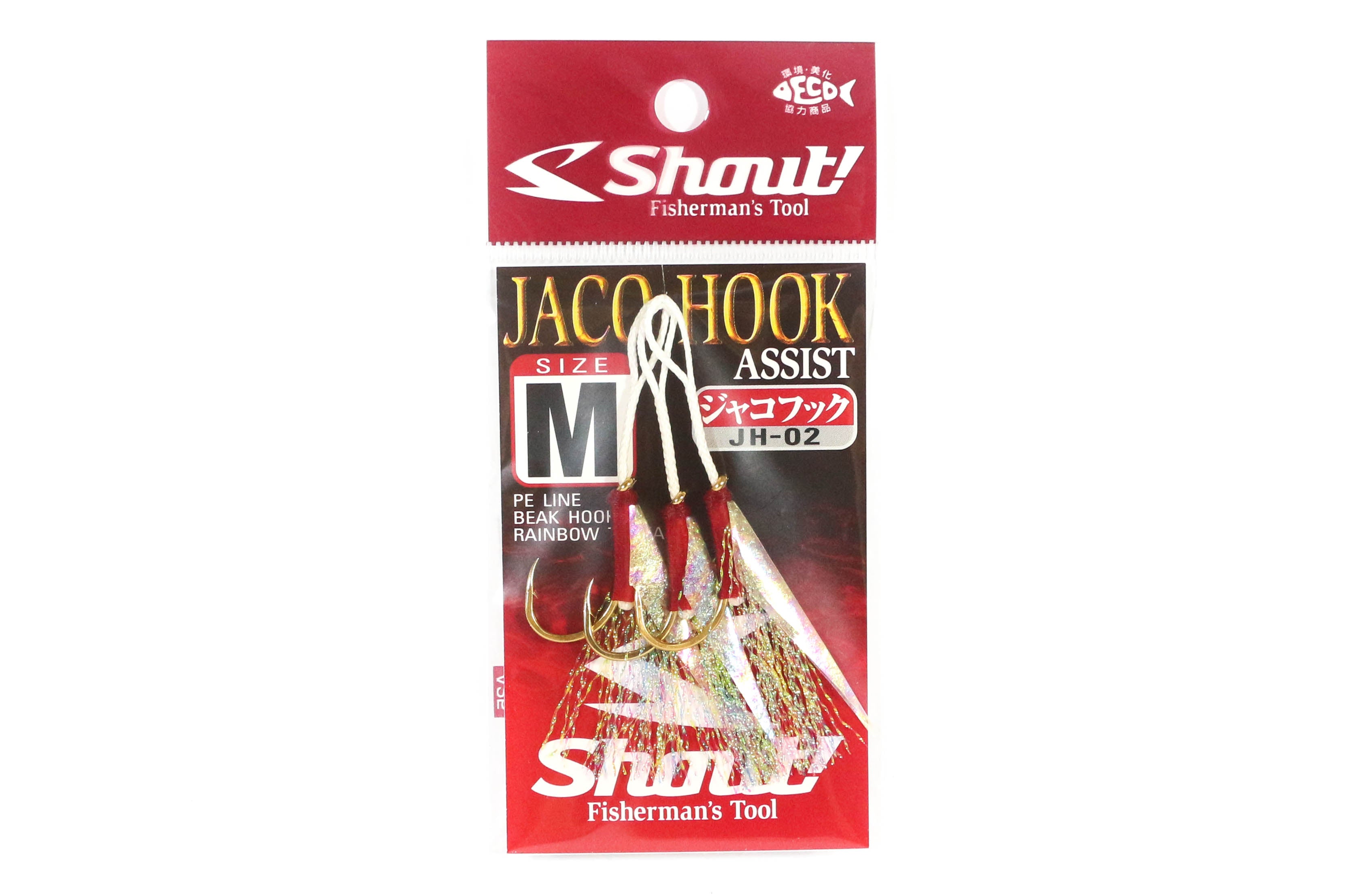Shout JH-02 Jaco Hook Rigged Assist Rainbow Feather Size M (1) (8020)