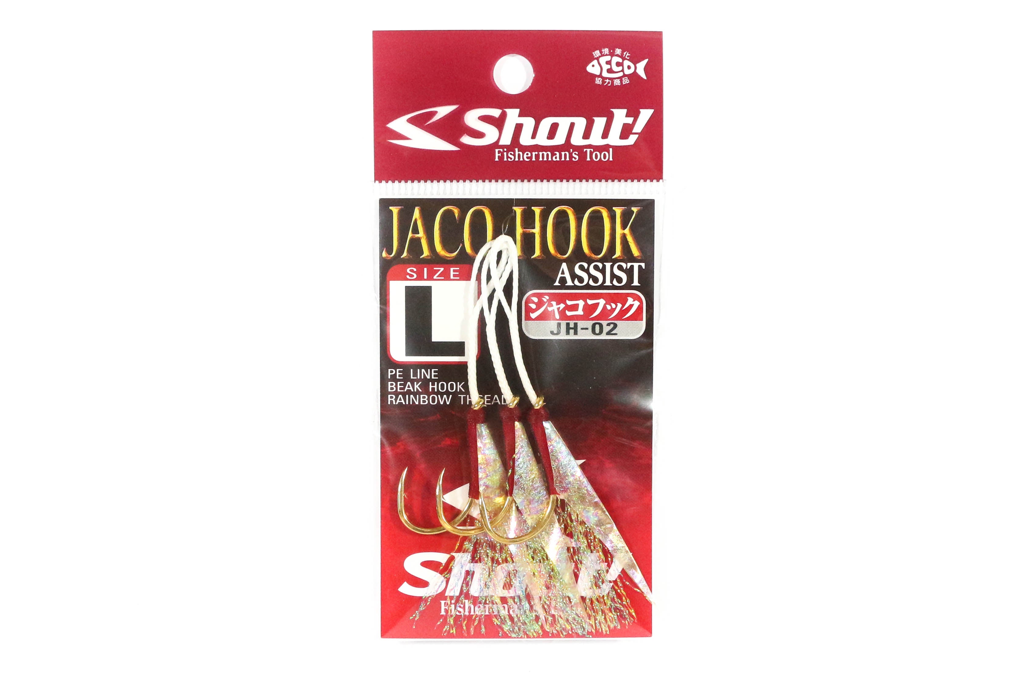 Shout JH-02 Jaco Hook Rigged Assist Rainbow Feather Size L (1/0) (8037)
