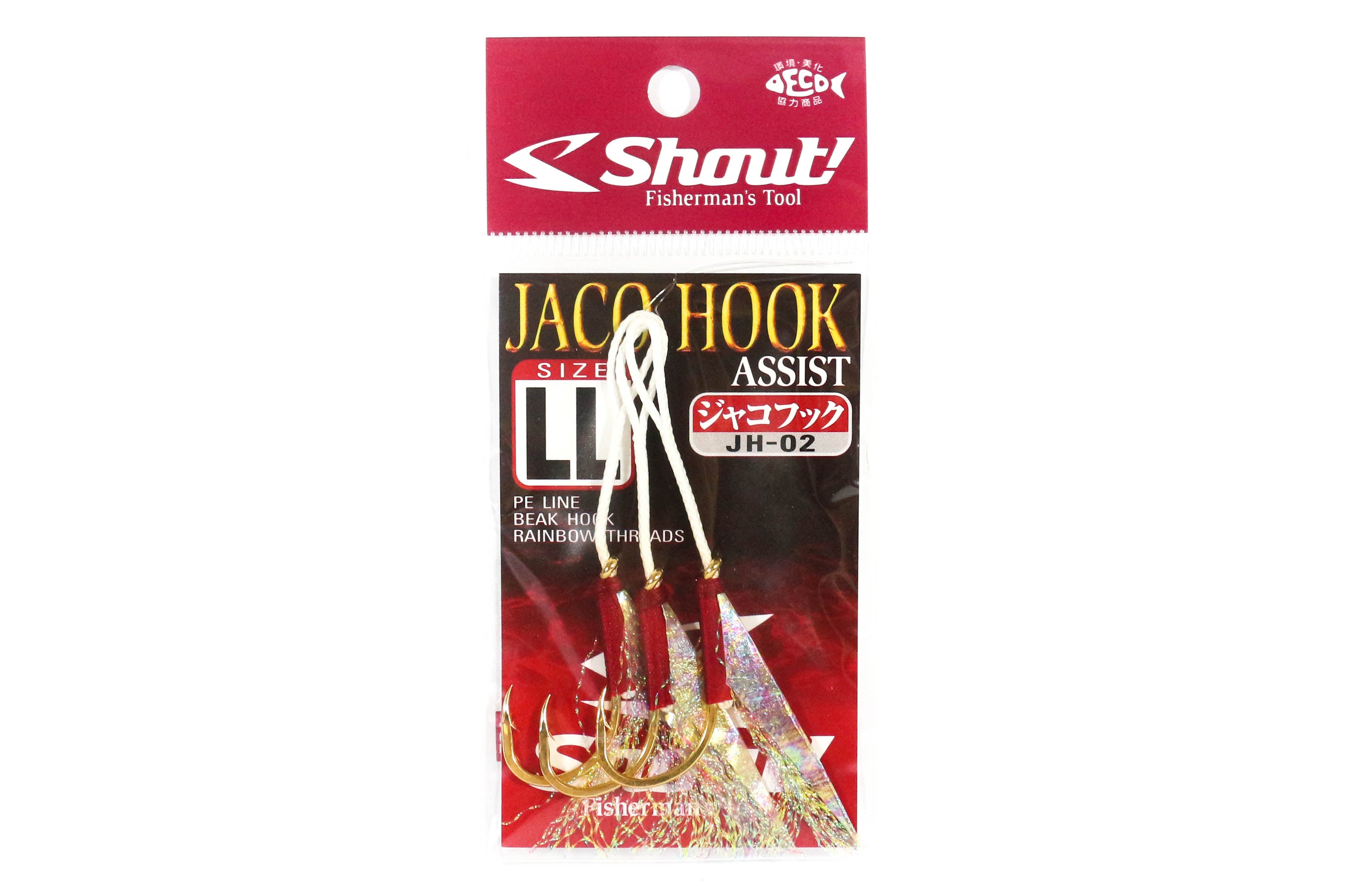 Shout JH-02 Jaco Hook Rigged Assist Rainbow Feather Size LL (2/0) (8044)