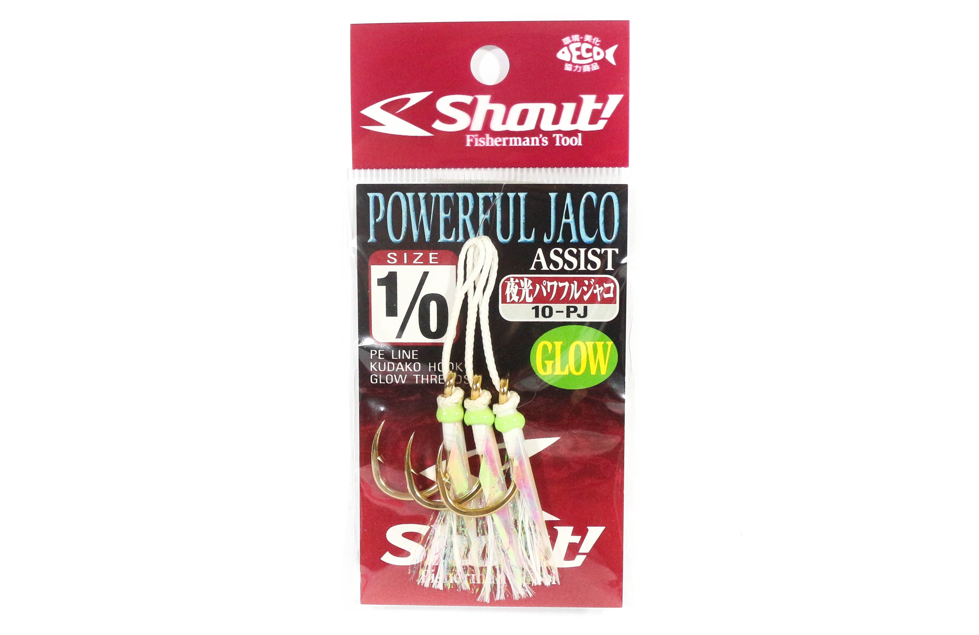 Shout 10-PJ Powerful Jaco Hook Rigged Assist Glow Size 1/0 (8100) DC