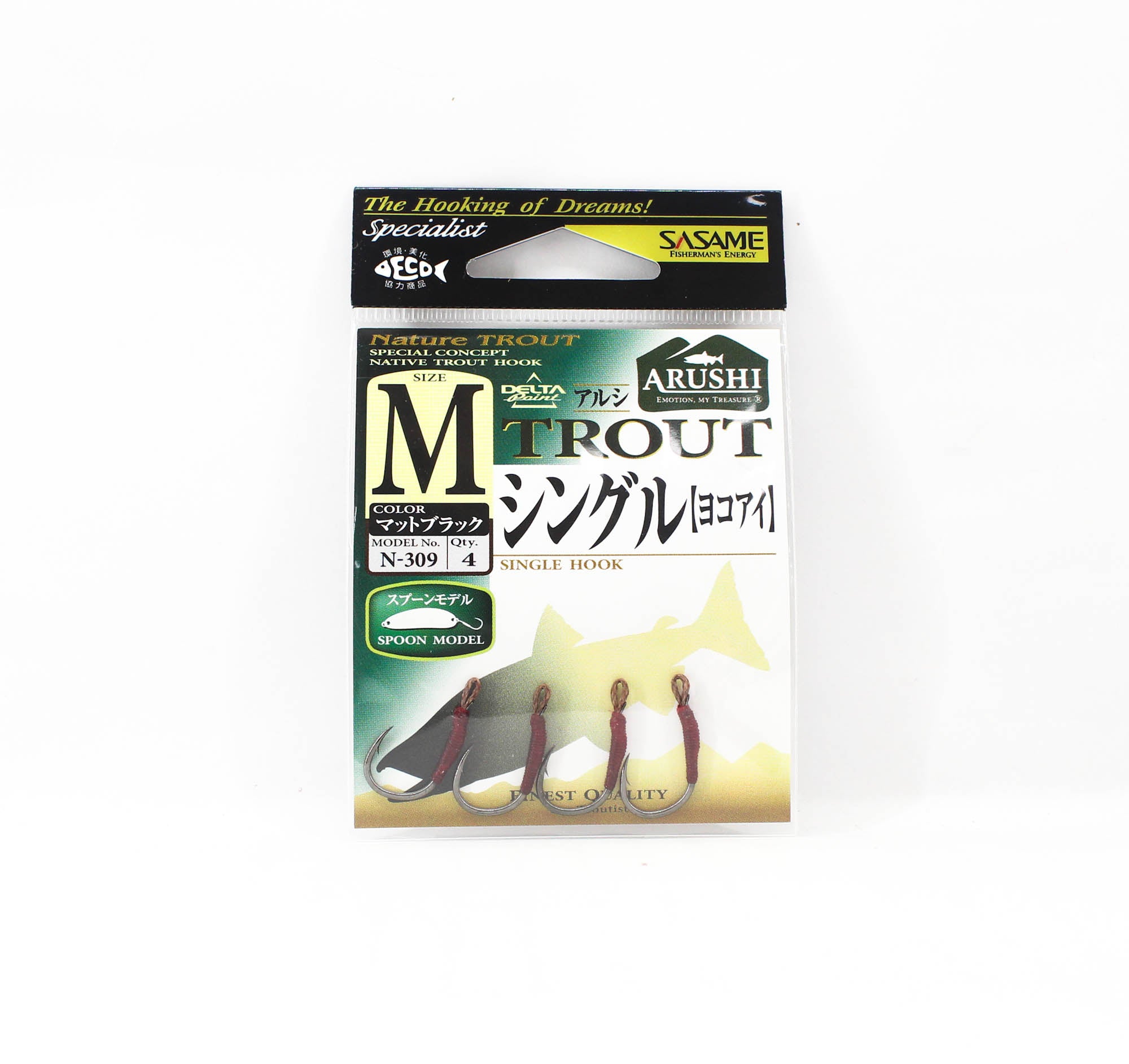 Sasame N-309 Trout Spoon Assist Single Hook Black M , Size 2 (5517)