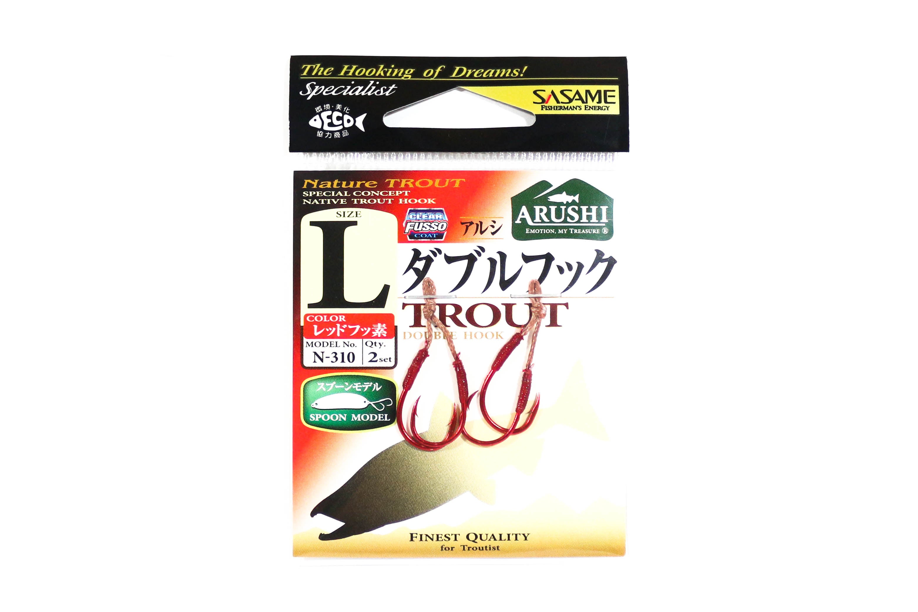 Sasame N-310 Trout Spoon Twin Assist Hook Red Fusso L , Size 2 (6286)