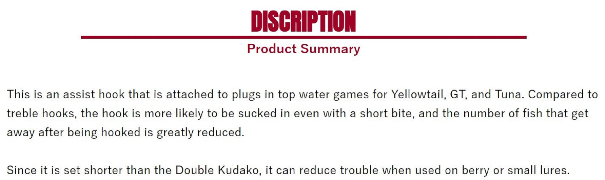 Shout 359-SD Short Double Kudako Plugging Hook Size 3/0 , 2/pack (8945)