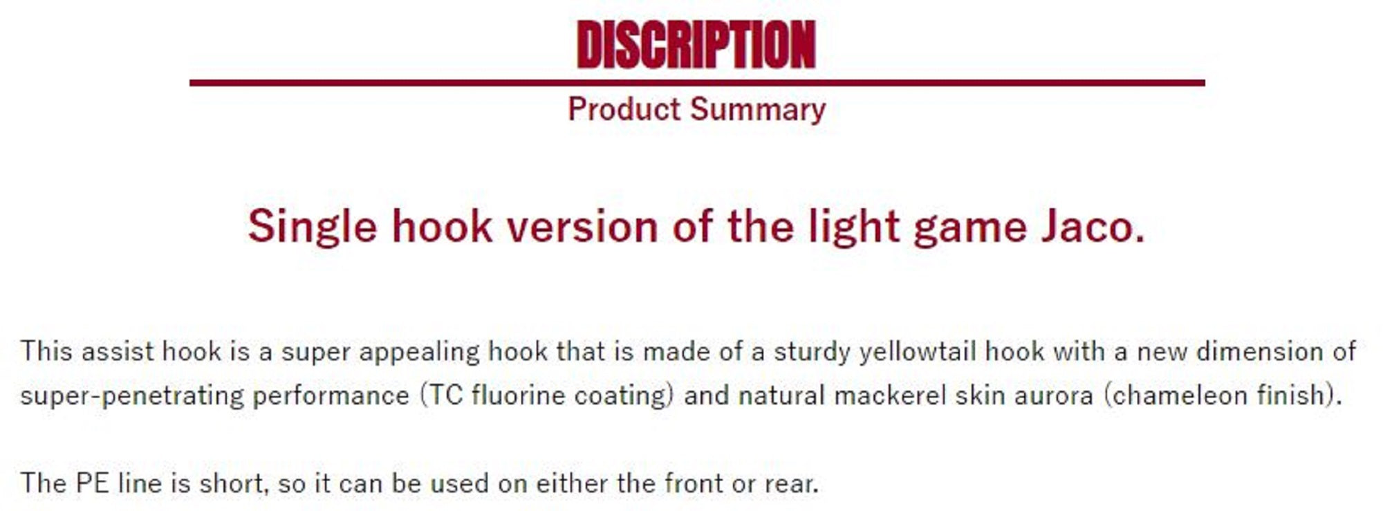 Shout 360-SL Light Game Jaco Assist Hook Size LL (9744)