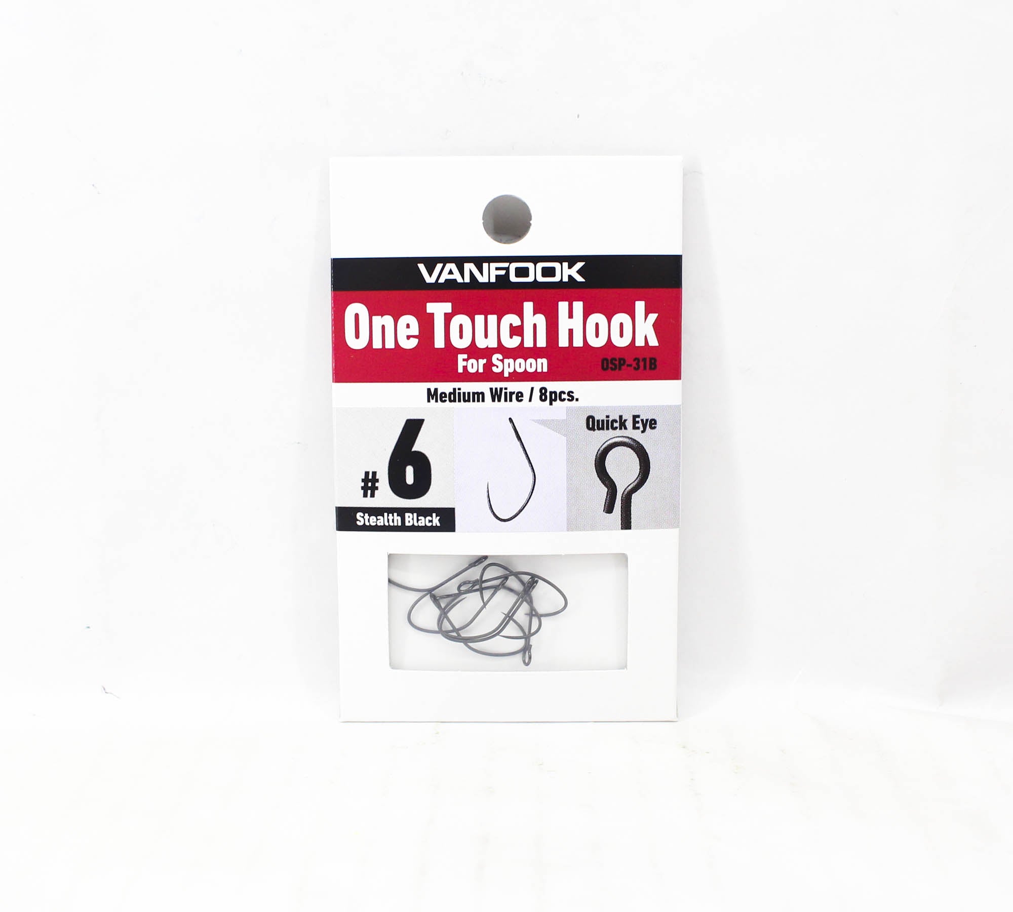 Vanfook OSP-31B One Touch Spoon Medium Hook Size 6, 8/pack Black (7020)