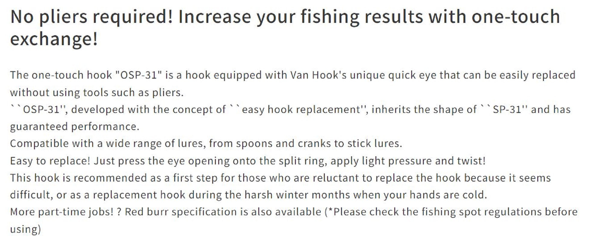 Vanfook OSP-31B One Touch Spoon Medium Hook Size 8, 8/pack Black (7037)