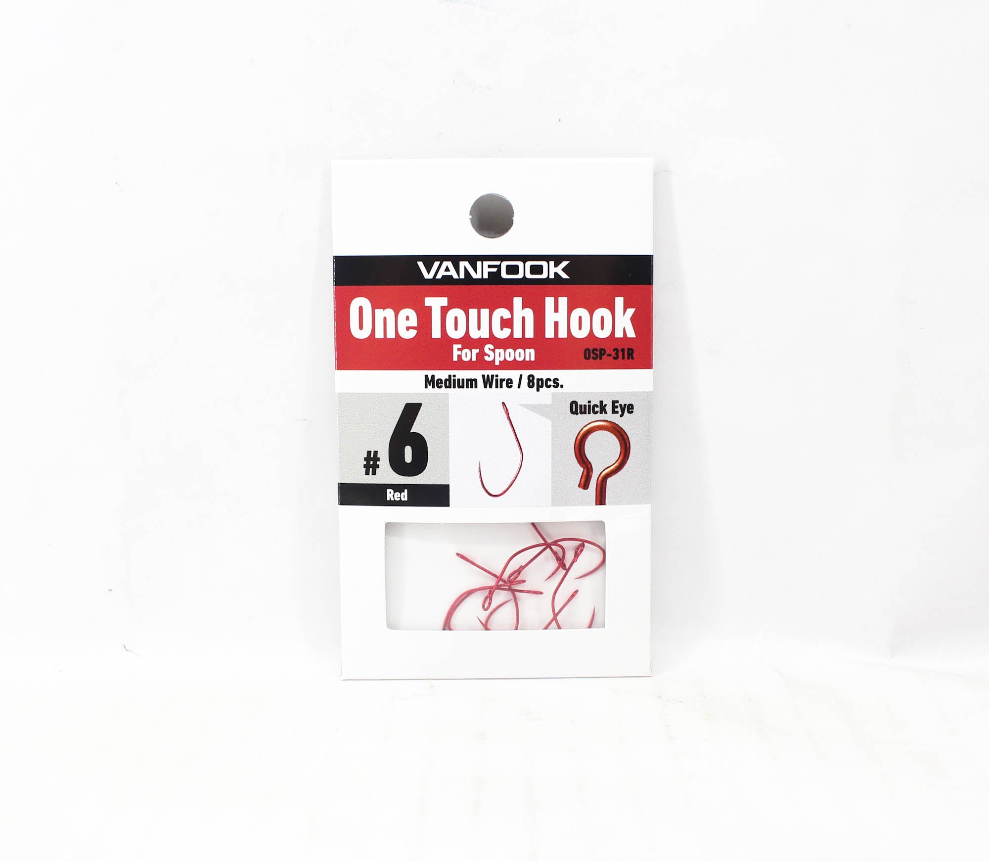 Vanfook OSP-31R One Touch Spoon Medium Hook Size 6, 8/pack Red (9956)
