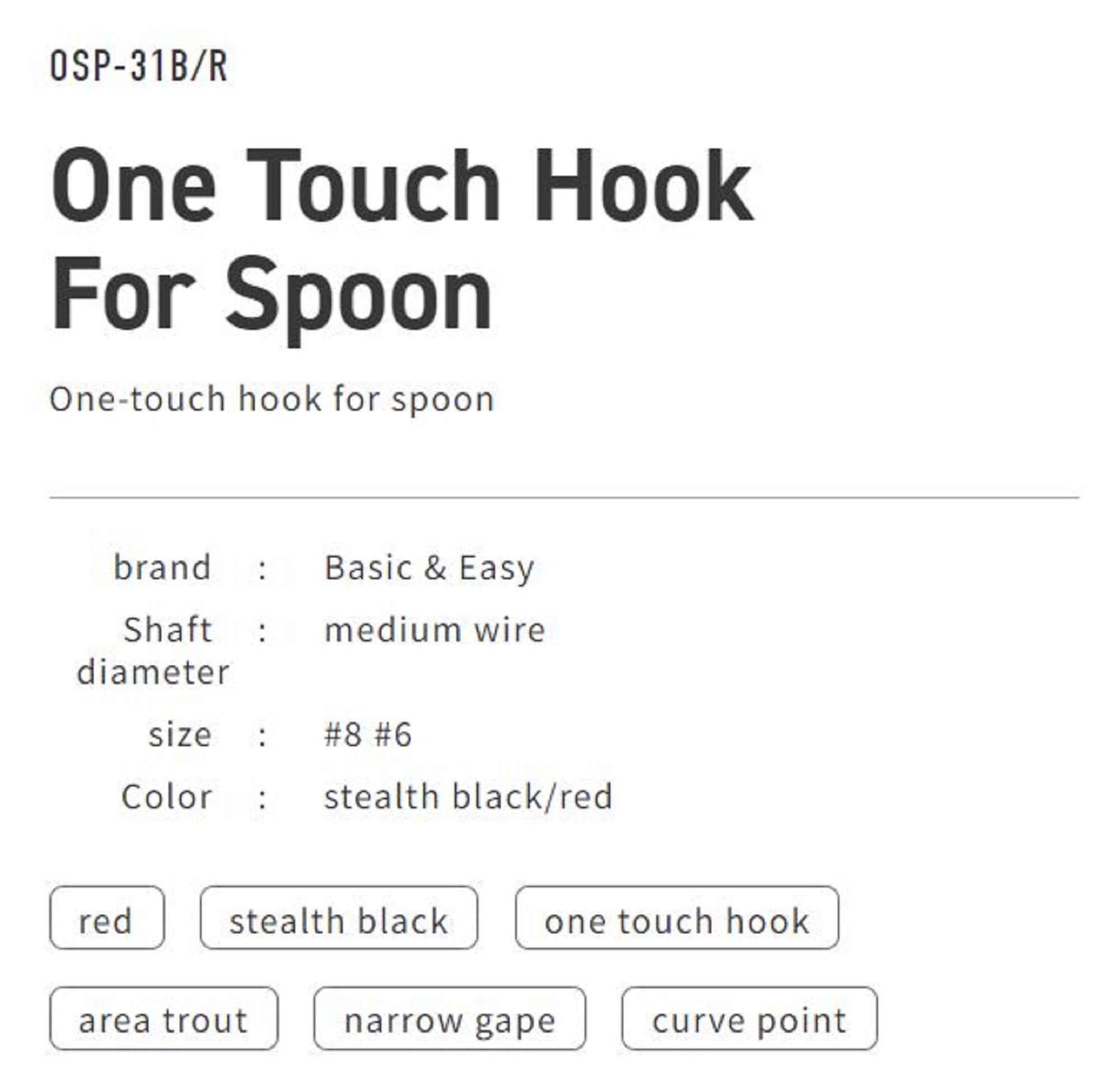 Vanfook OSP-31R One Touch Spoon Medium Hook Size 6, 8/pack Red (9956)
