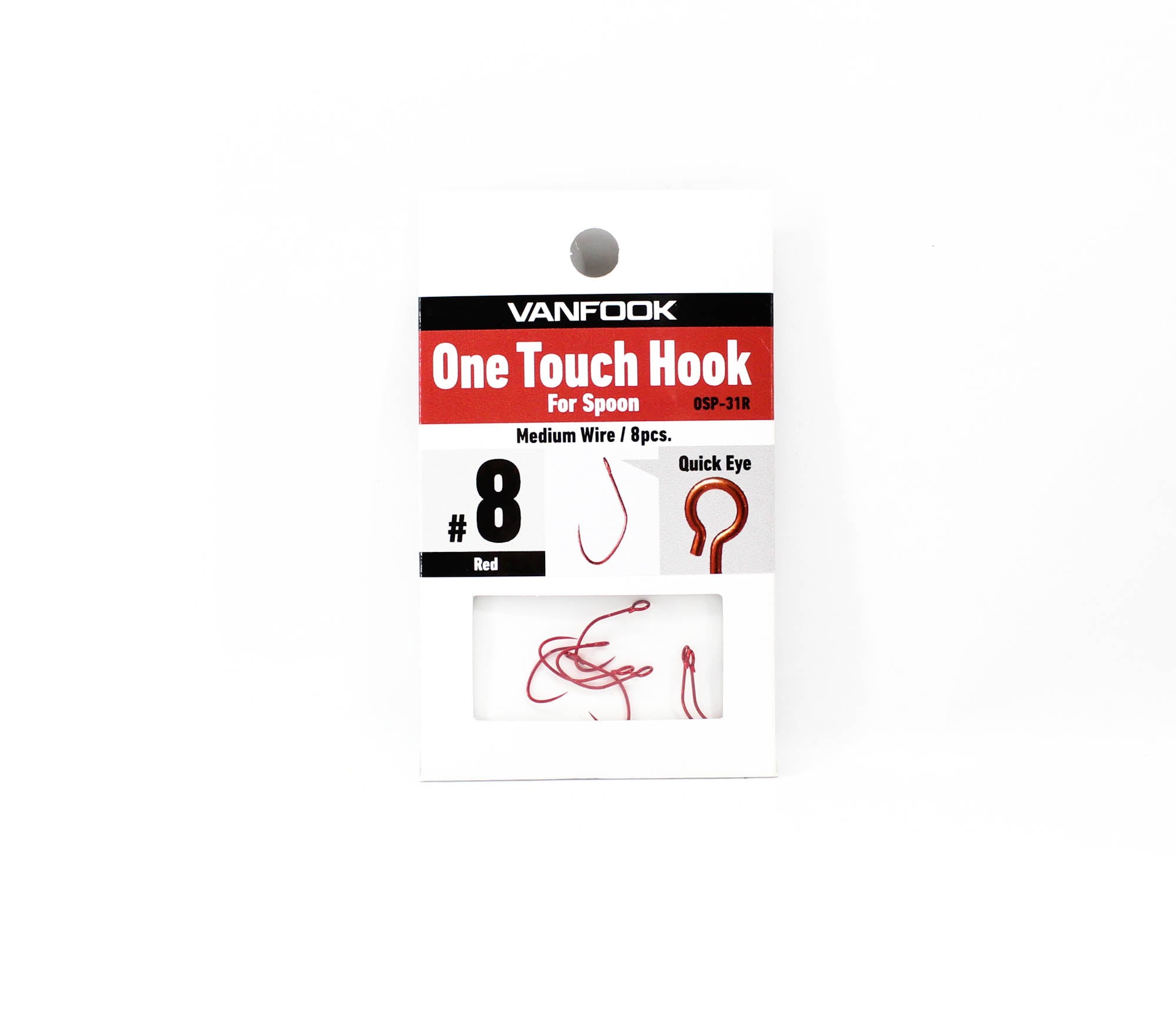 Vanfook OSP-31R One Touch Spoon Medium Hook Size 8, 8/pack Red (9963)