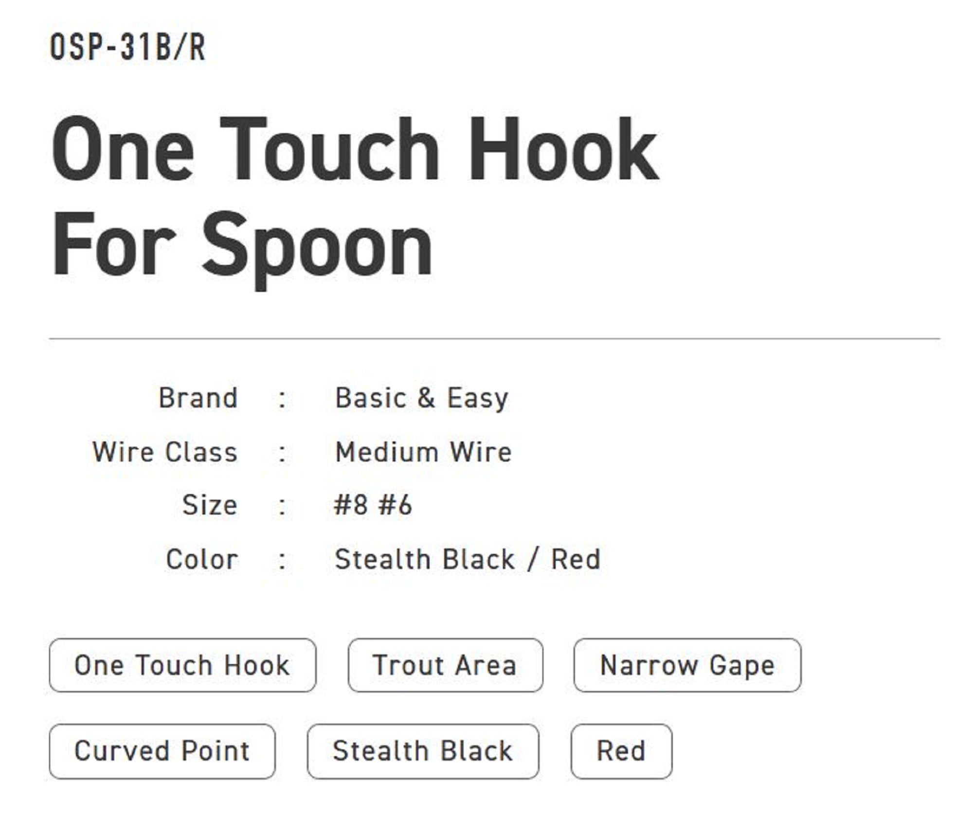 Vanfook OSP-31R One Touch Spoon Medium Hook Size 8, 8/pack Red (9963)