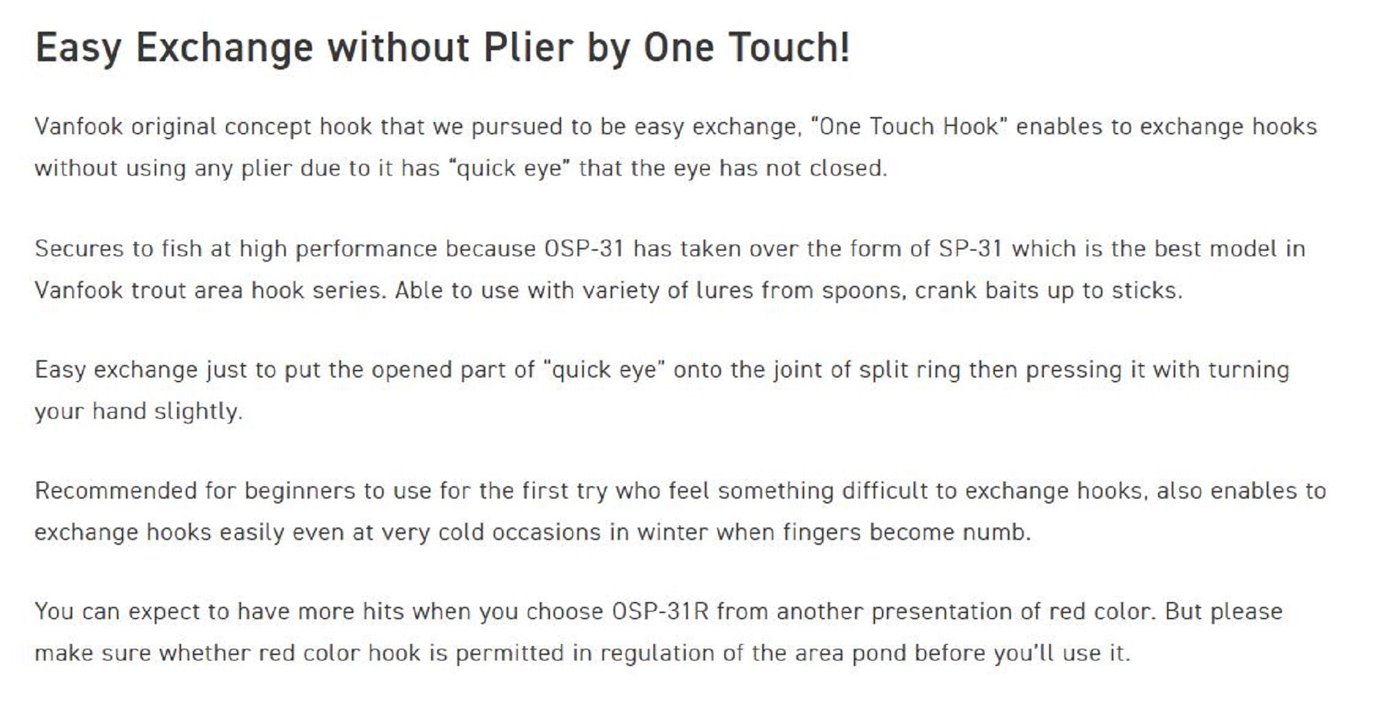 Vanfook OSP-31R One Touch Spoon Medium Hook Size 8, 8/pack Red (9963)