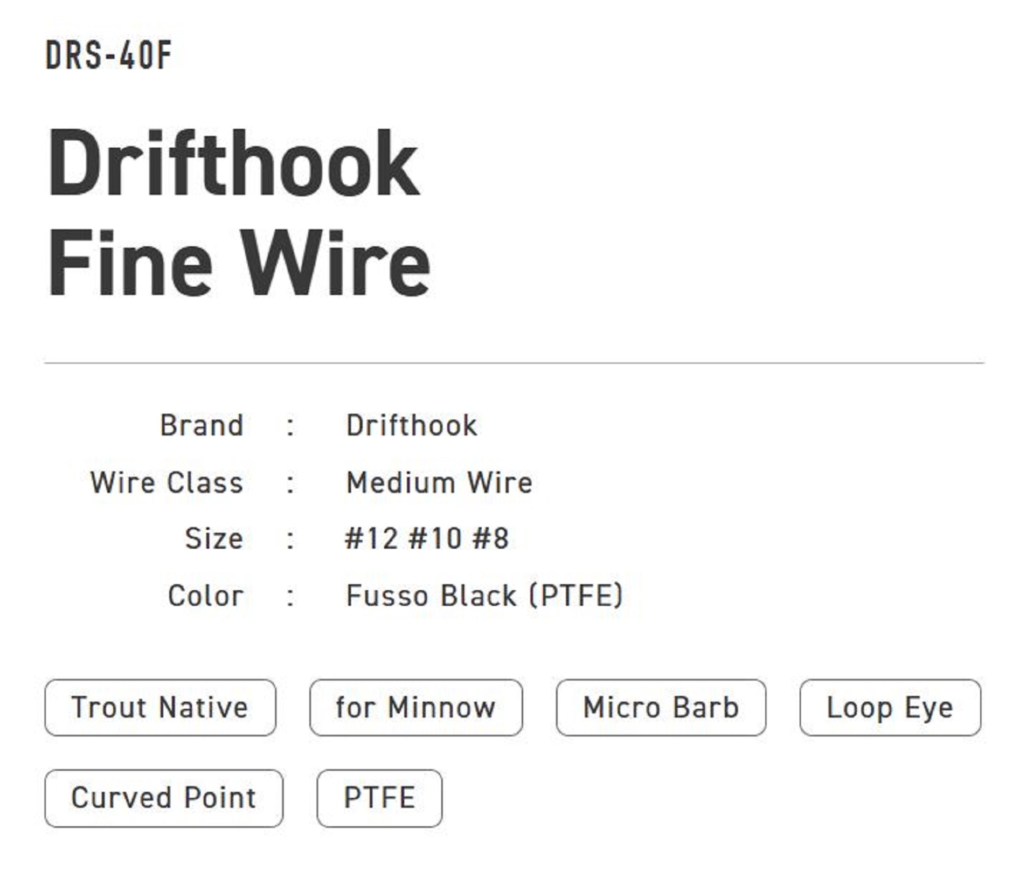 Vanfook DRS-40F Drifthook Fine Wire Micro Barb Size 12 (8668)