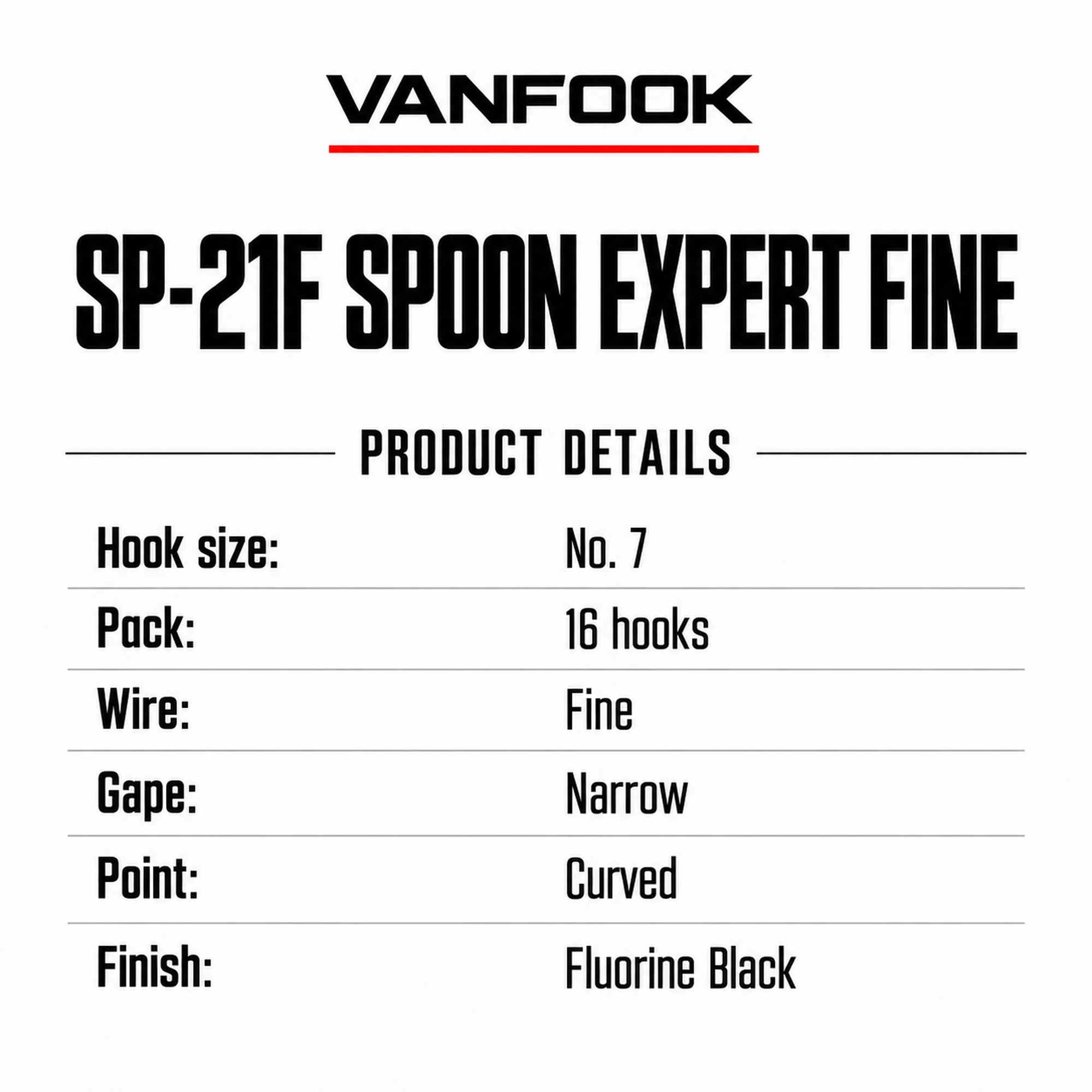 Vanfook SP-21F Spoon Expert Fine Hook Size 7, 16/pack Black (8866)
