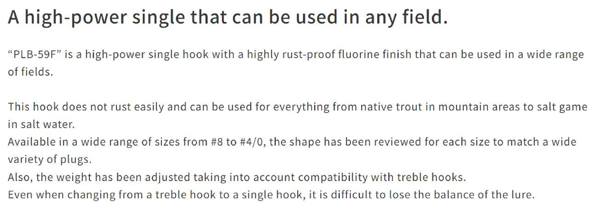 Vanfook PLB-59F Plugging Single Hook Small Barb Size 6 (9115)