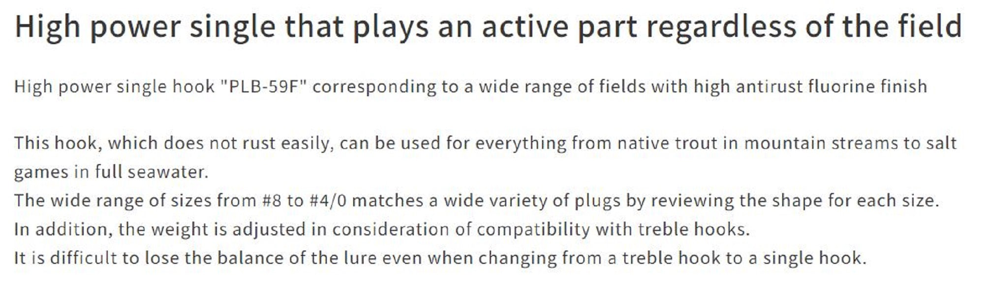 Vanfook PLB-59F Plugging Single Hook Small Barb Size 1/0 (9153)