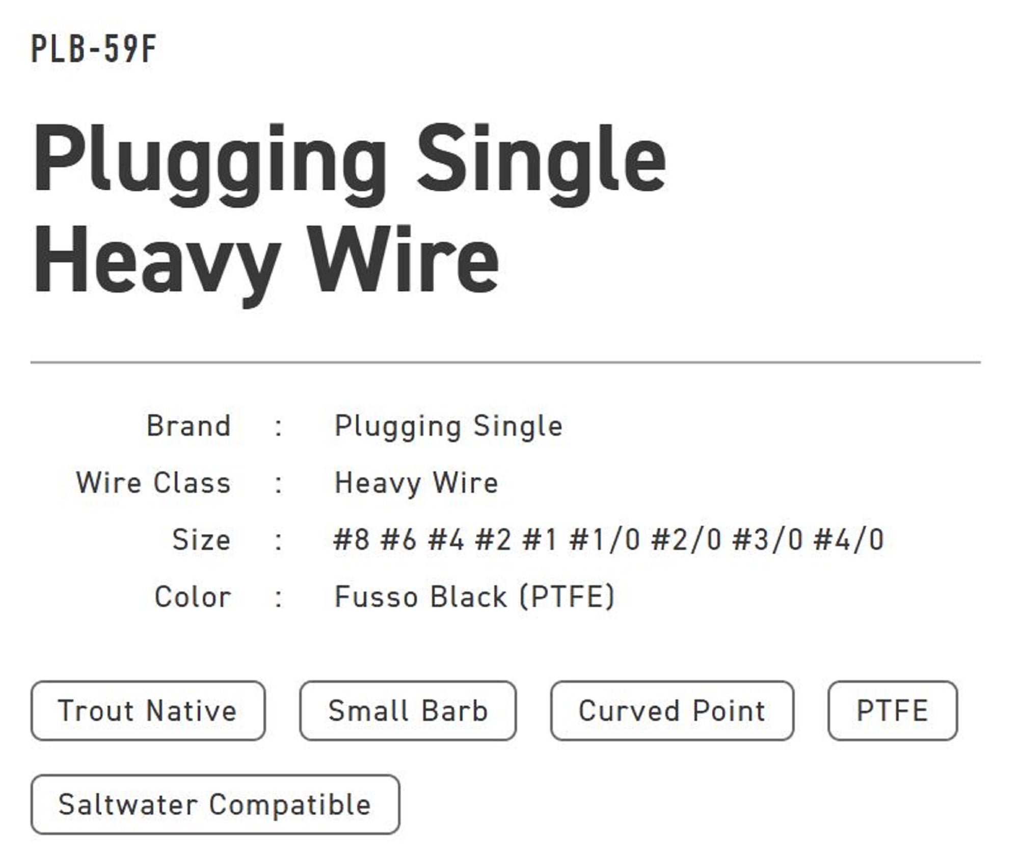 Vanfook PLB-59F Plugging Single Hook Small Barb Size 4/0 (9184)