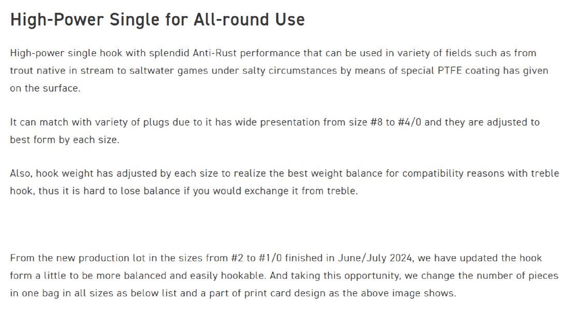 Vanfook PLB-59F Plugging Single Hook Small Barb Size 4/0 (9184)