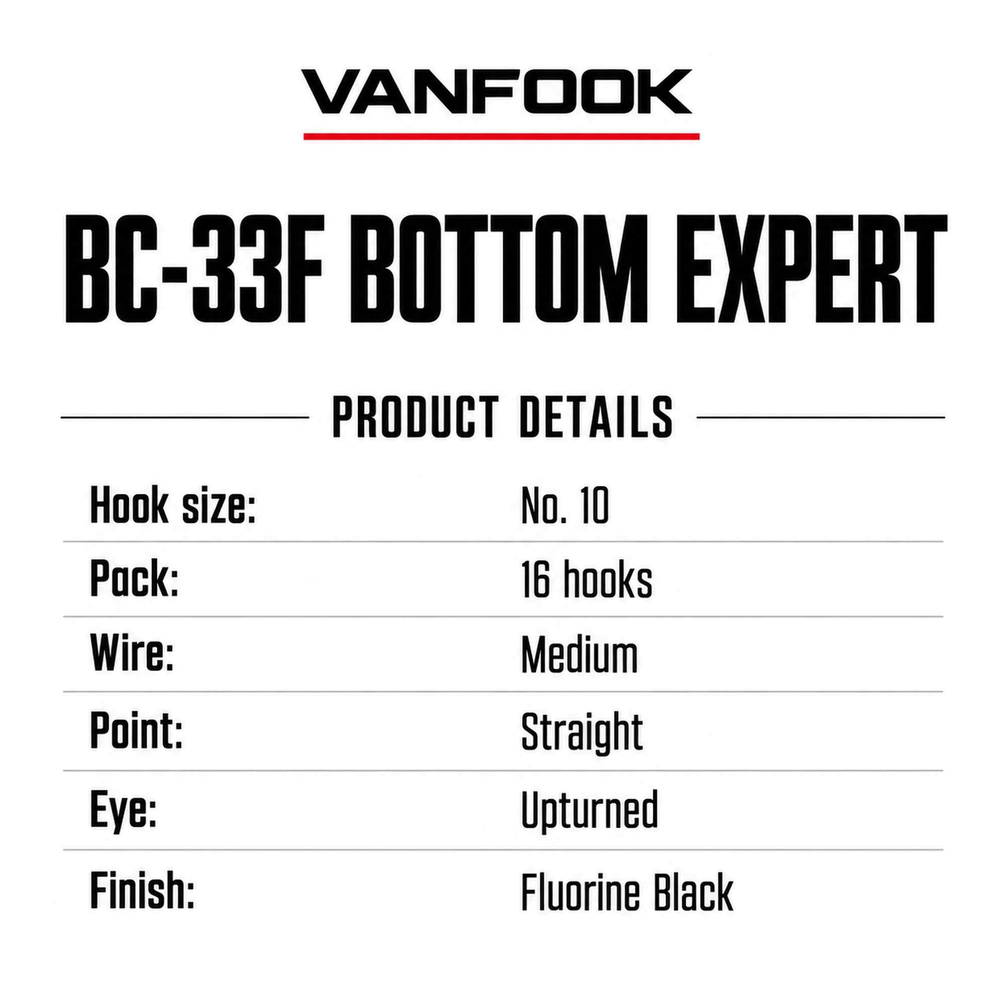 Vanfook BC-33F Bottom Expert Hook Size 10, 16/pack Black (9955)