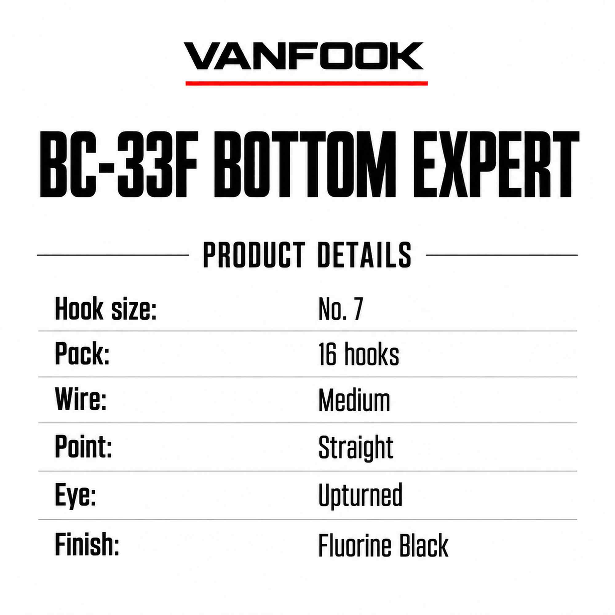 Vanfook BC-33F Bottom Expert Hook Size 7, 16/pack Black (9979)
