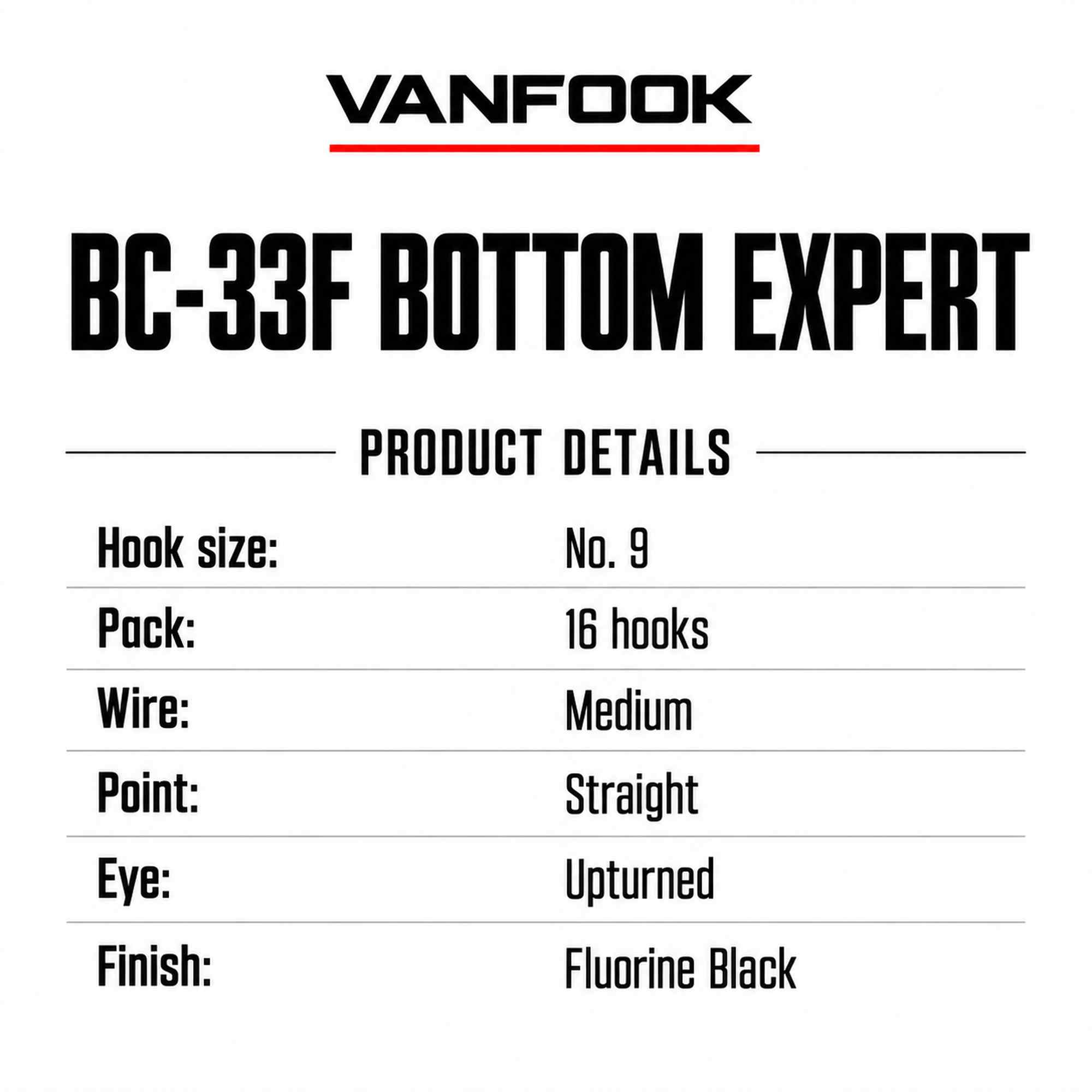 Vanfook BC-33F Bottom Expert Hook Size 9, 16/pack Black (2894)