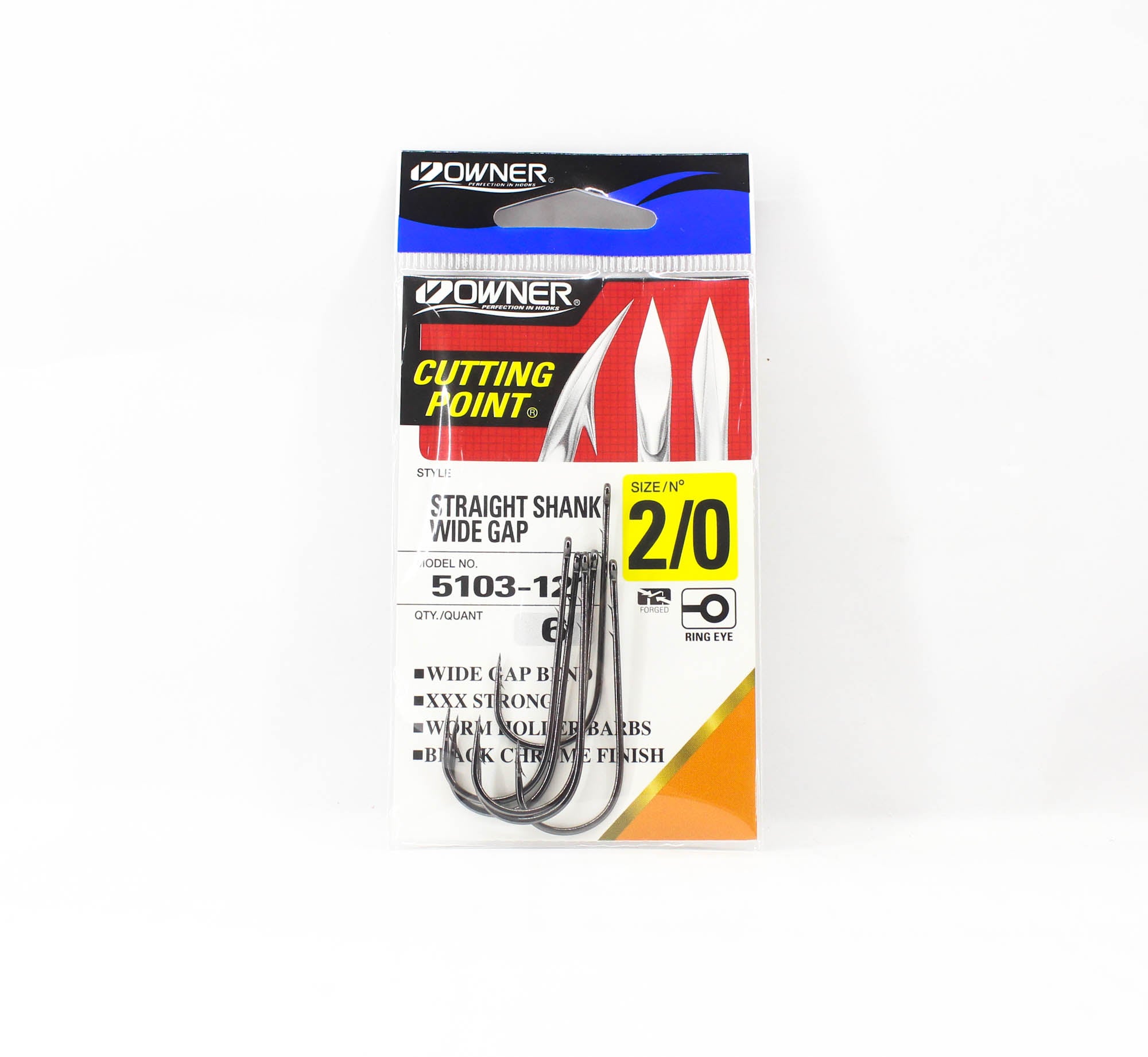 Owner 5103 Worm Hook Straight Worm Wide Gap Size 2/0 (0973)