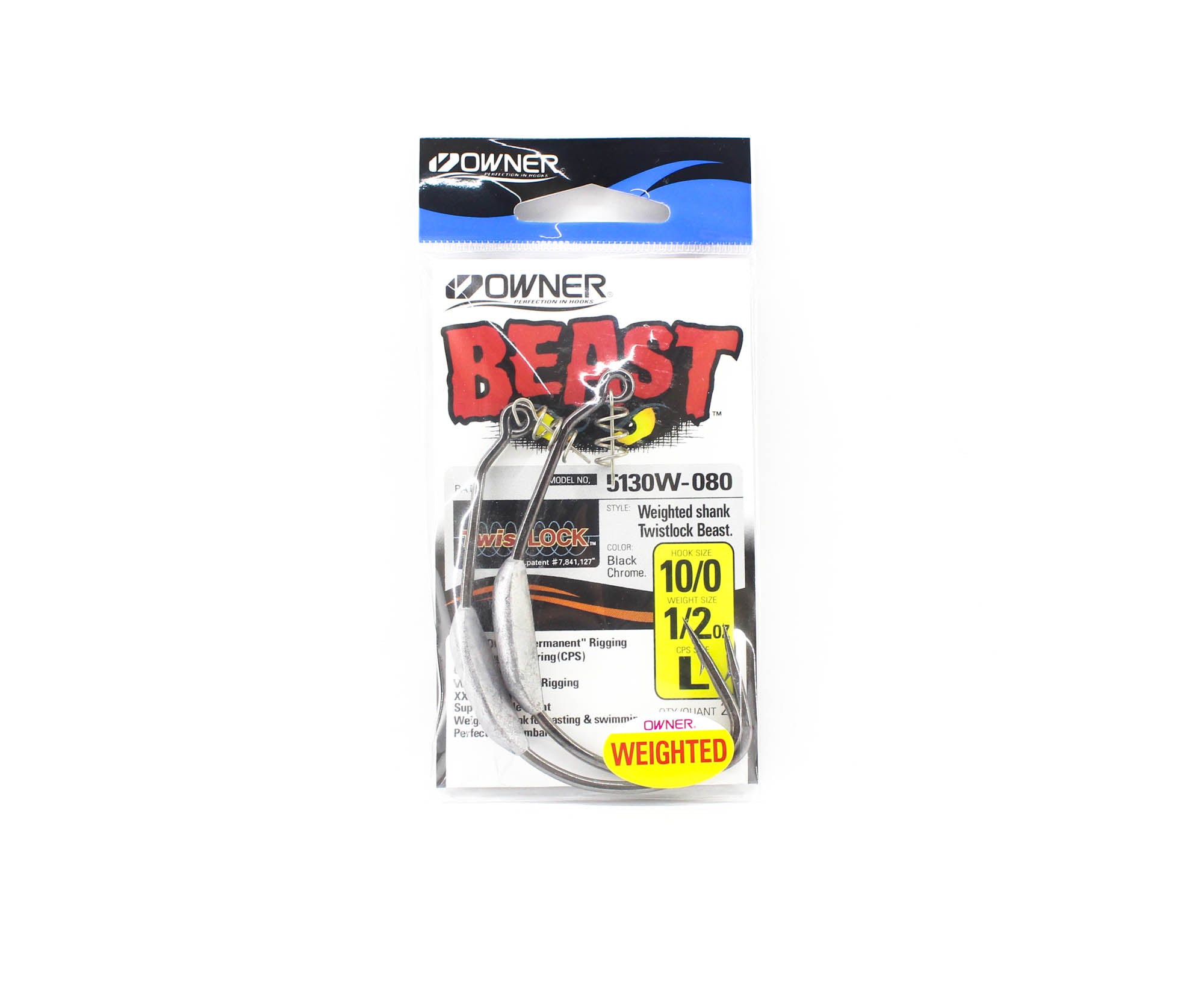 Owner 5130W Worm Hook Beast Twistlock Weedless Weighted 1/2 oz 10/0 (0224)