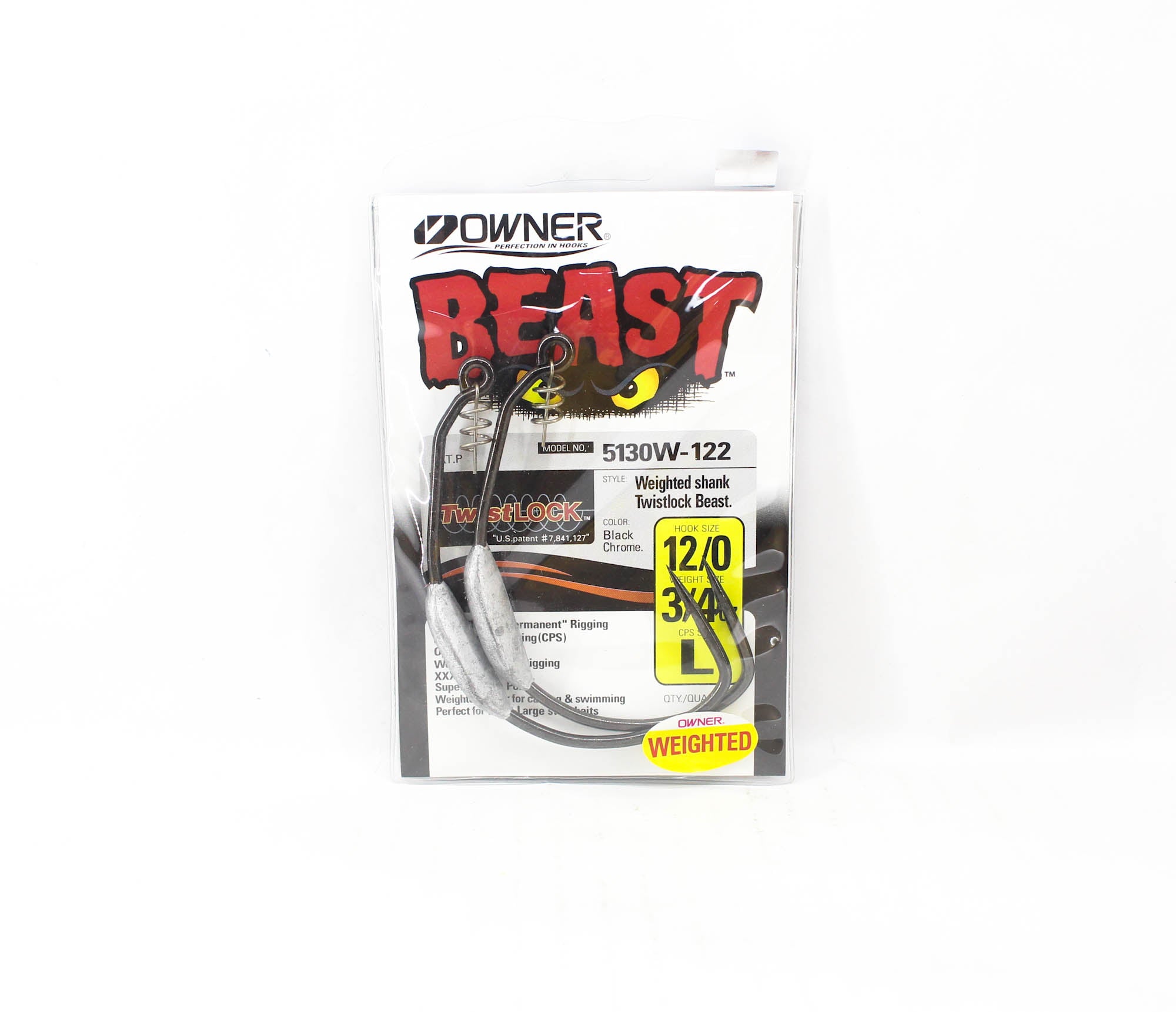 Owner 5130W Worm Hook Beast Twistlock Weedless Weighted 3/4 oz 12/0 (0231)