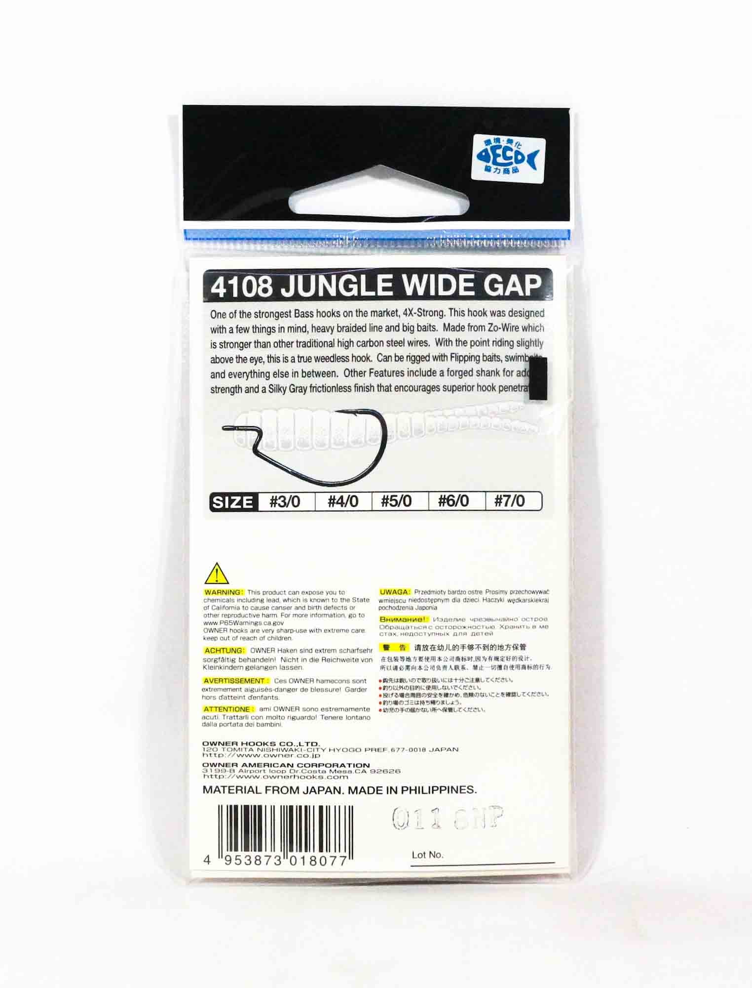 Owner 54108 Jungle Wide Gap Worm Hook Size 4/0 (8077)