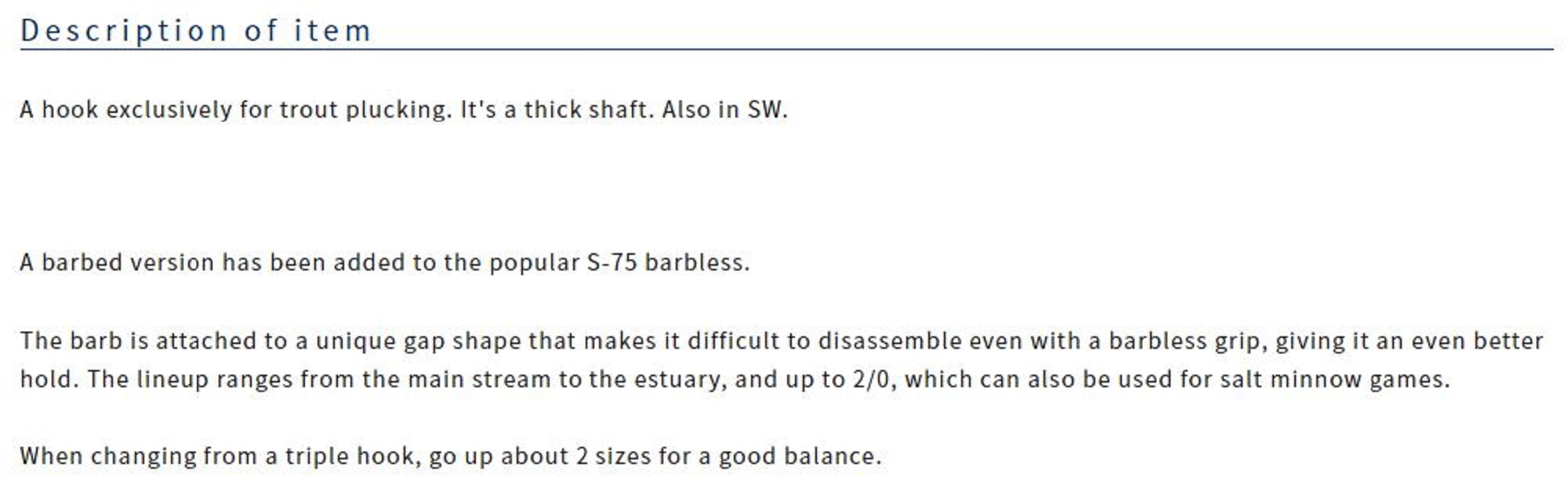 Owner S-75M Plugging Single Hook for Lure Size 4 (9420)