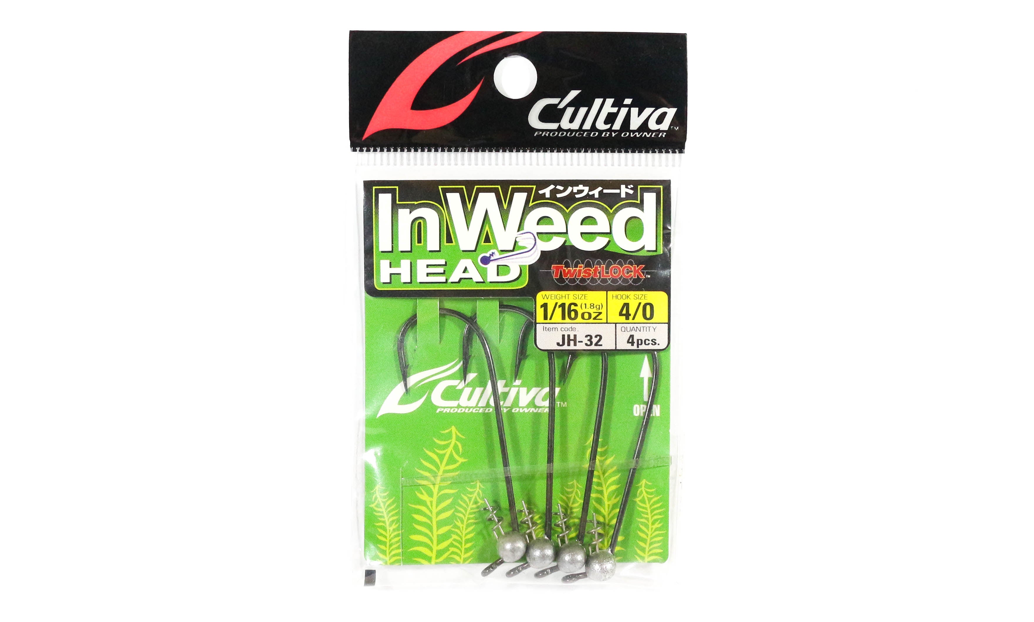 Owner JH-32 Jig Head In Weed Twist Lock 1/16 oz Size 4/0 (9600)
