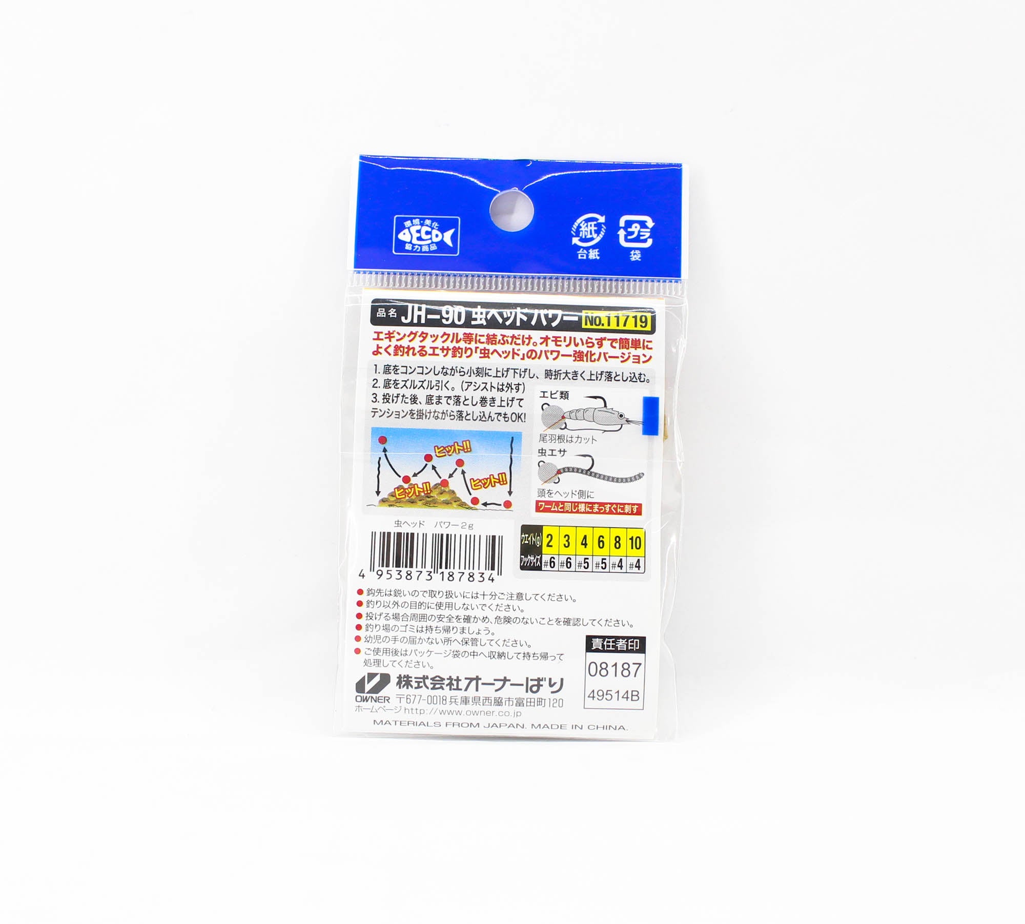 Owner JH-90 Jig Head Bug Head Power 2 grams Size 6 (7834)