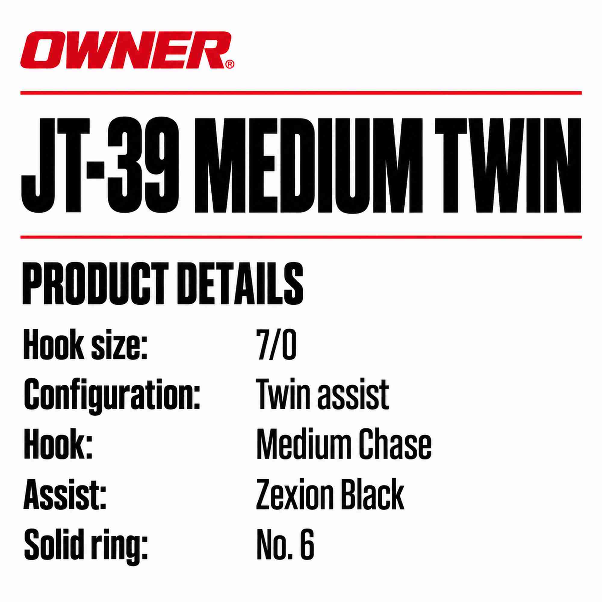 Owner JT-39 Jigger Medium Twin Assist Hook Size 7/0 (1437)
