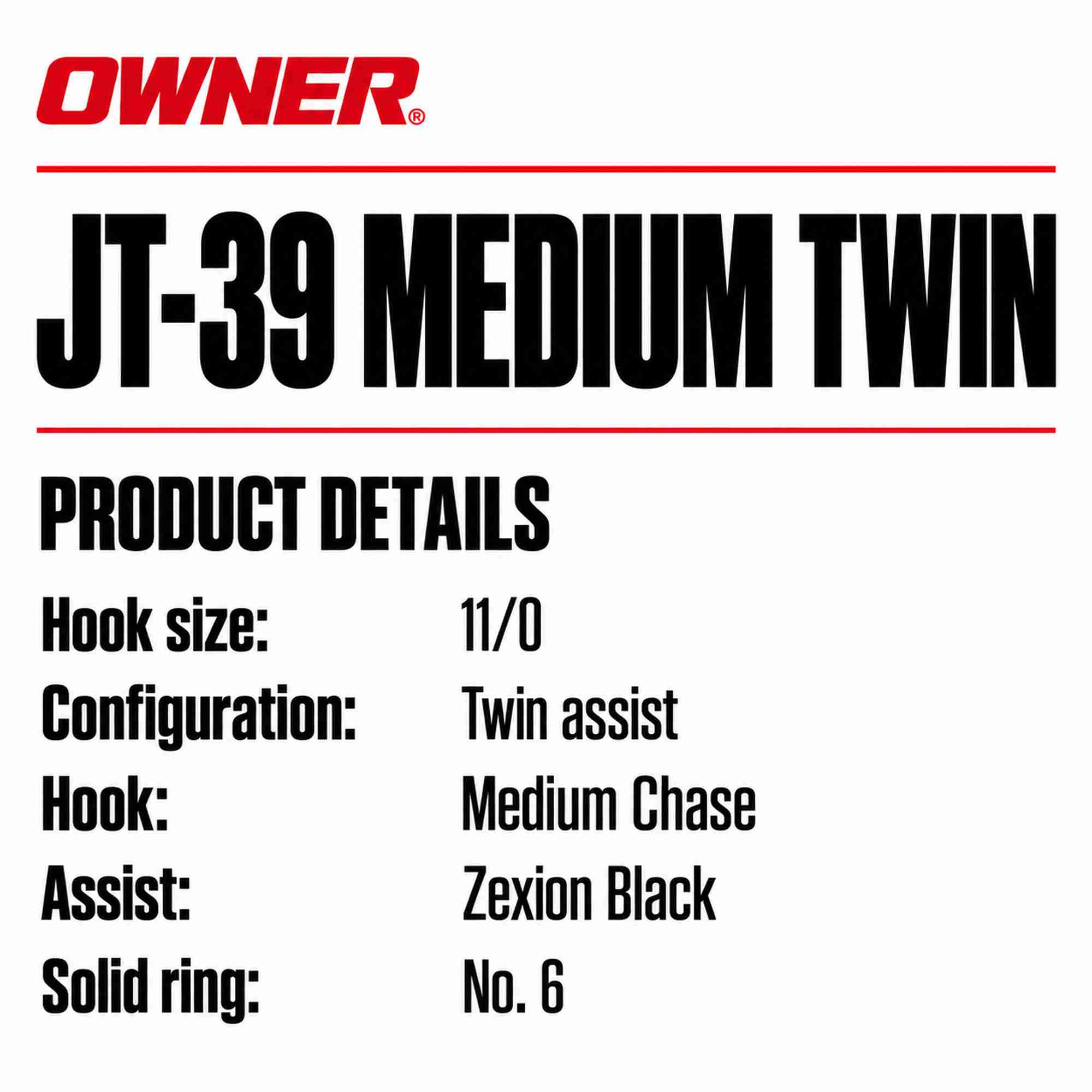 Owner JT-39 Jigger Medium Twin Assist Hook Size 11/0 (1451)