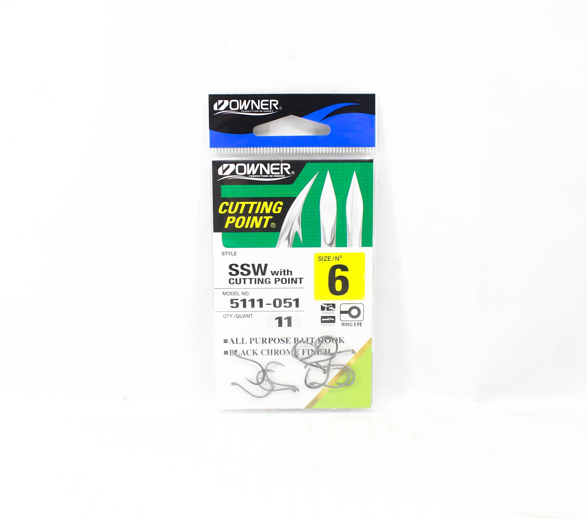 Owner SSW Cutting Point Hook Size 6 Black (8196)