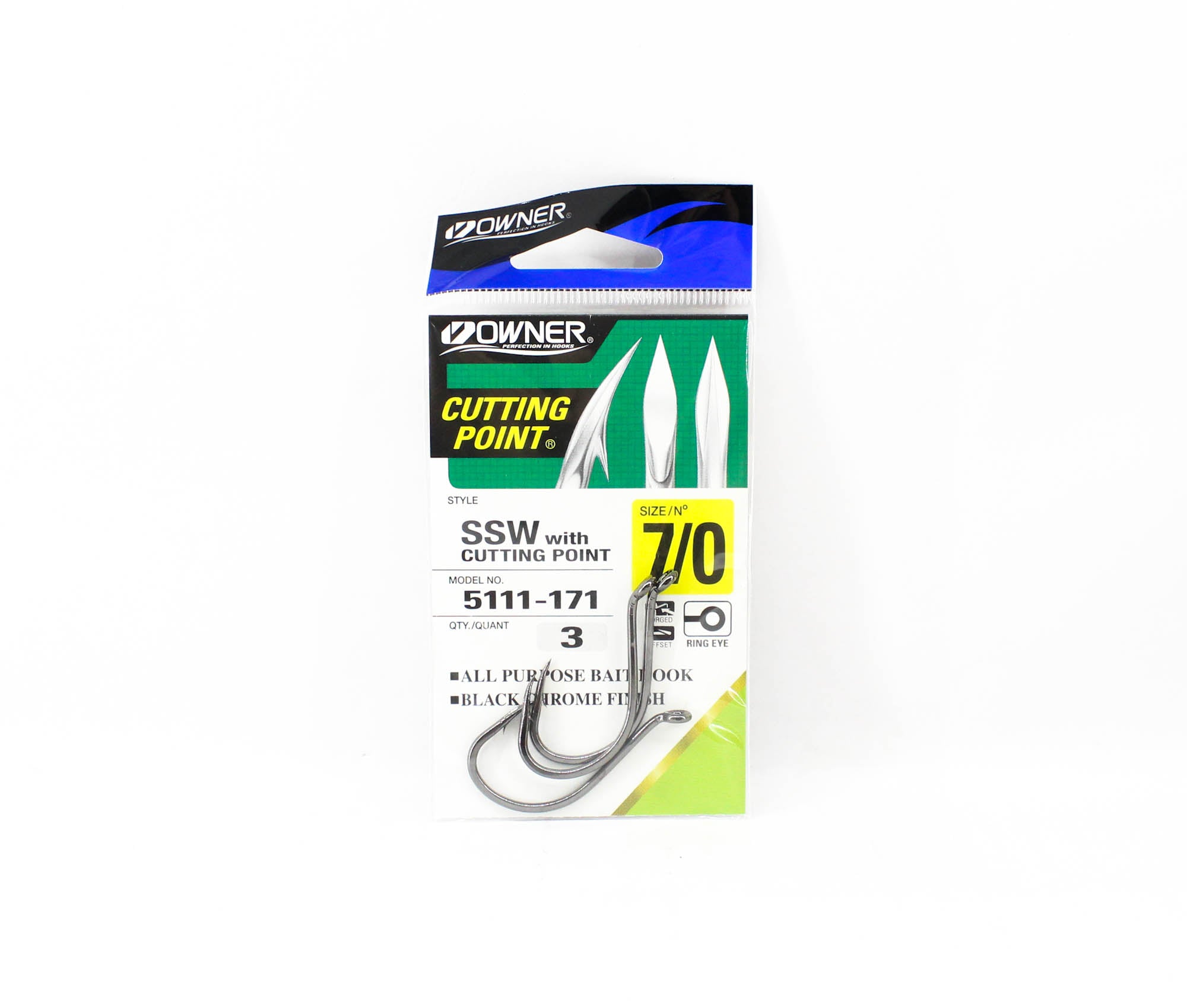 Owner SSW Cutting Point Hook Size 7/0 Black (8295)