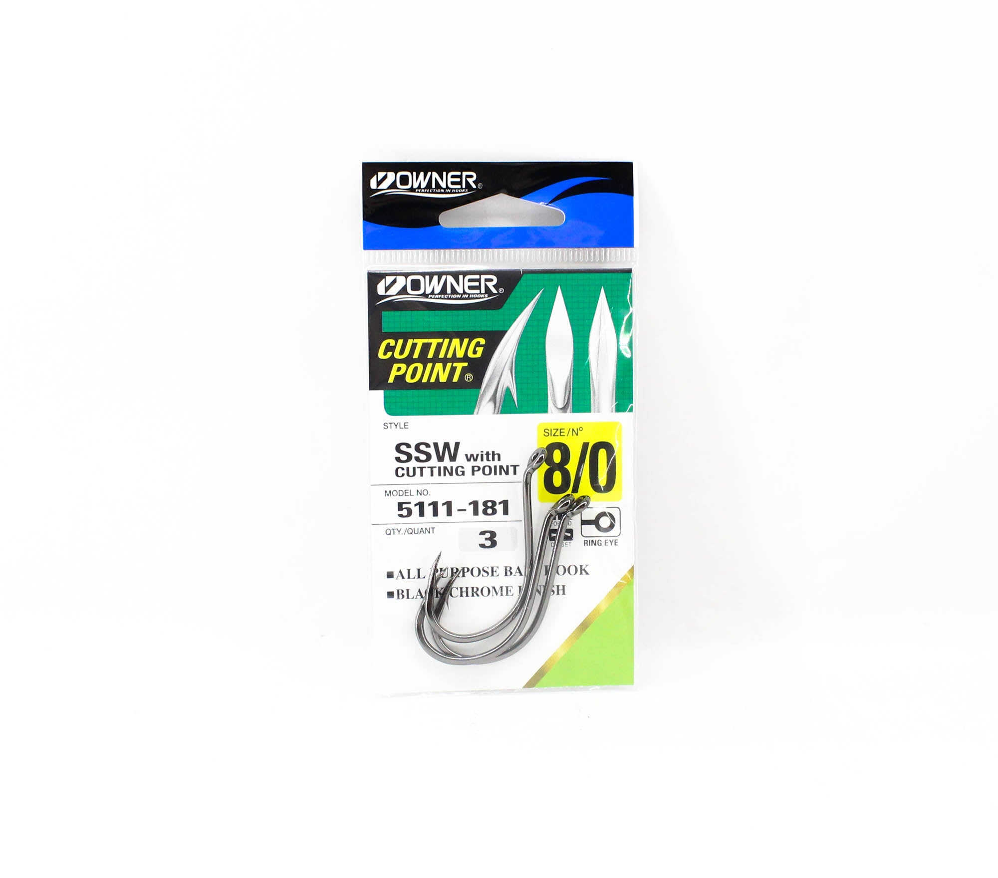 Owner SSW Cutting Point Hook Size 8/0 Black (8301)