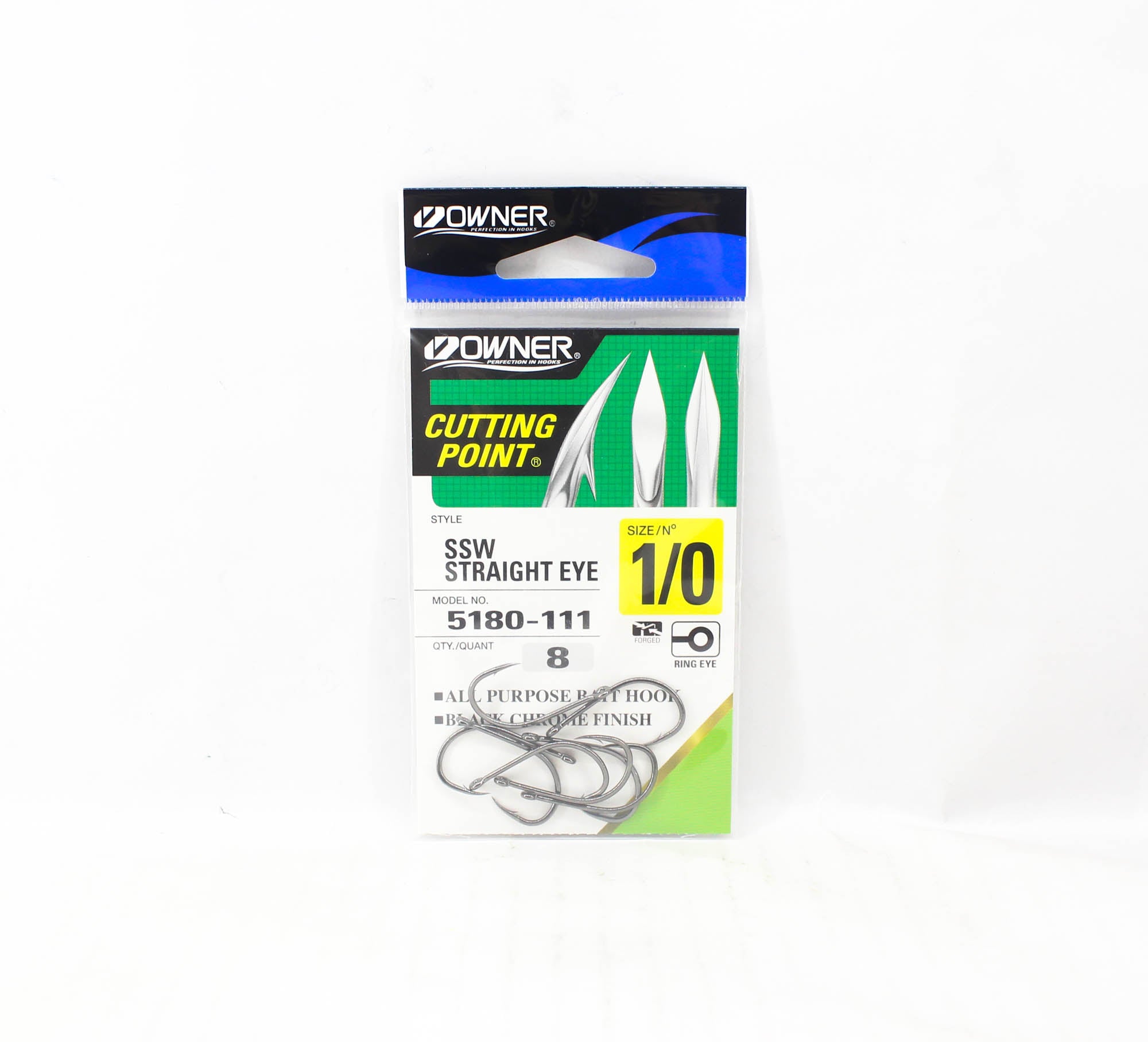 Owner SSW Cutting Point Straight Eye Hook Size 1/0 Black (0281)