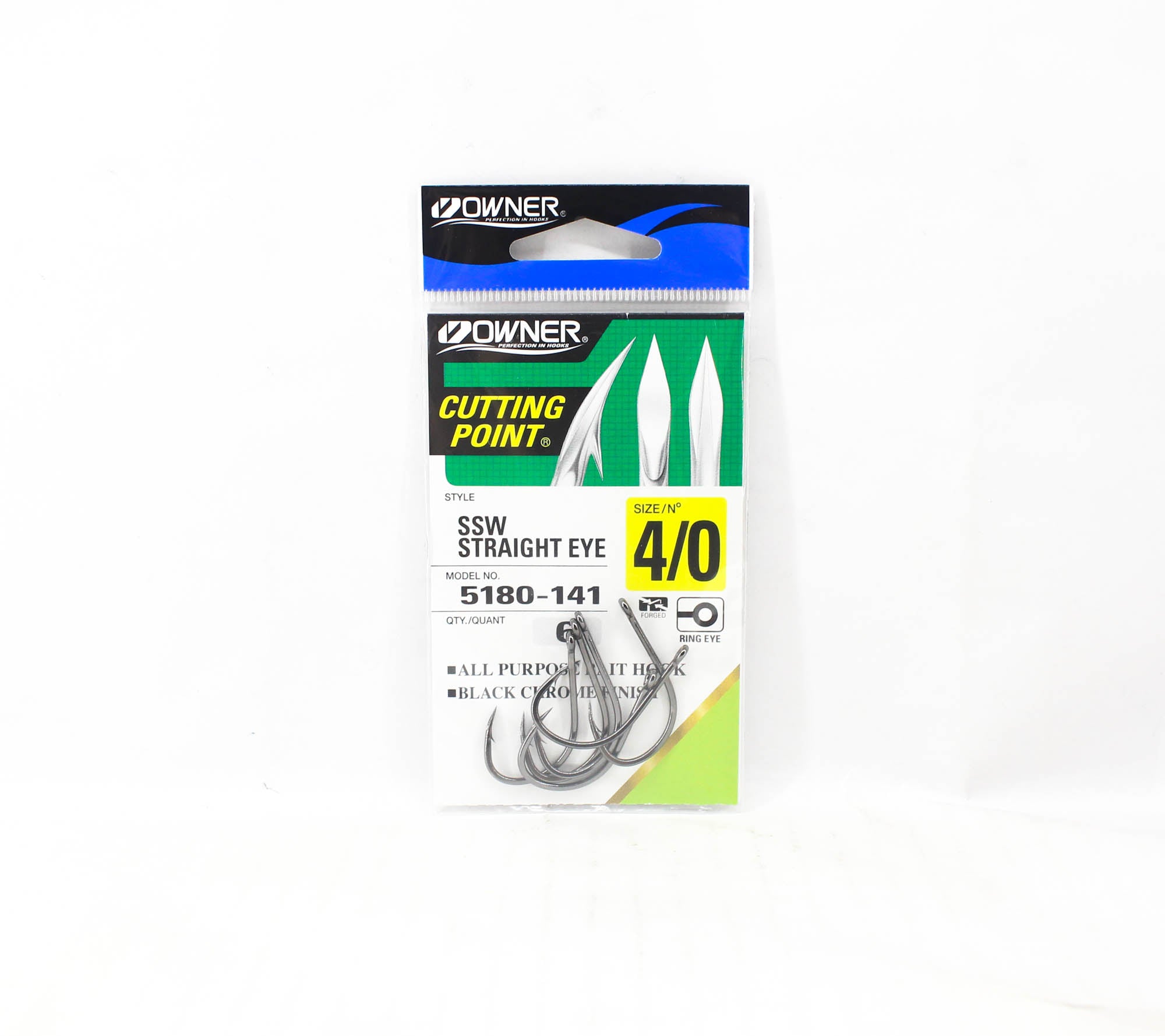Owner SSW Cutting Point Straight Eye Hook Size 4/0 Black (0311)