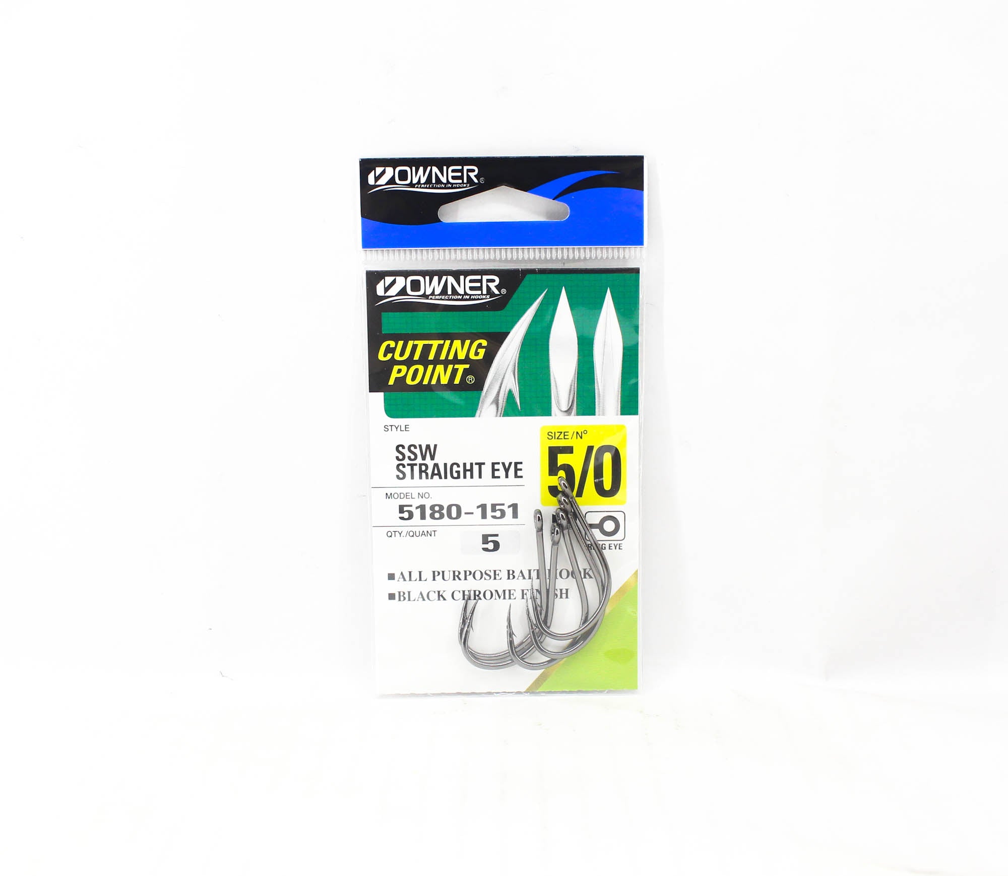 Owner SSW Cutting Point Straight Eye Hook Size 5/0 Black (0328)