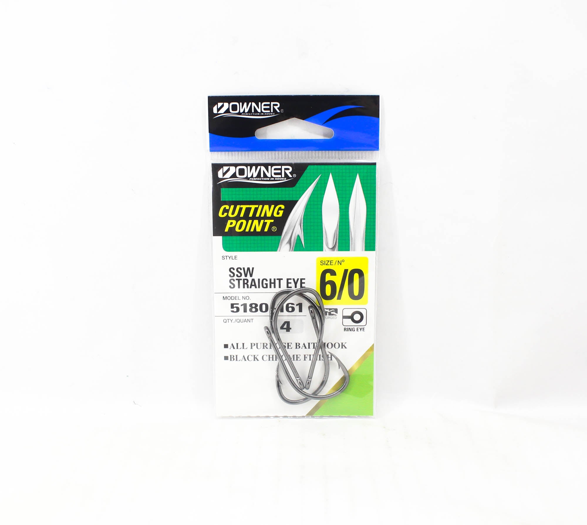 Owner SSW Cutting Point Straight Eye Hook Size 6/0 Black (0335)