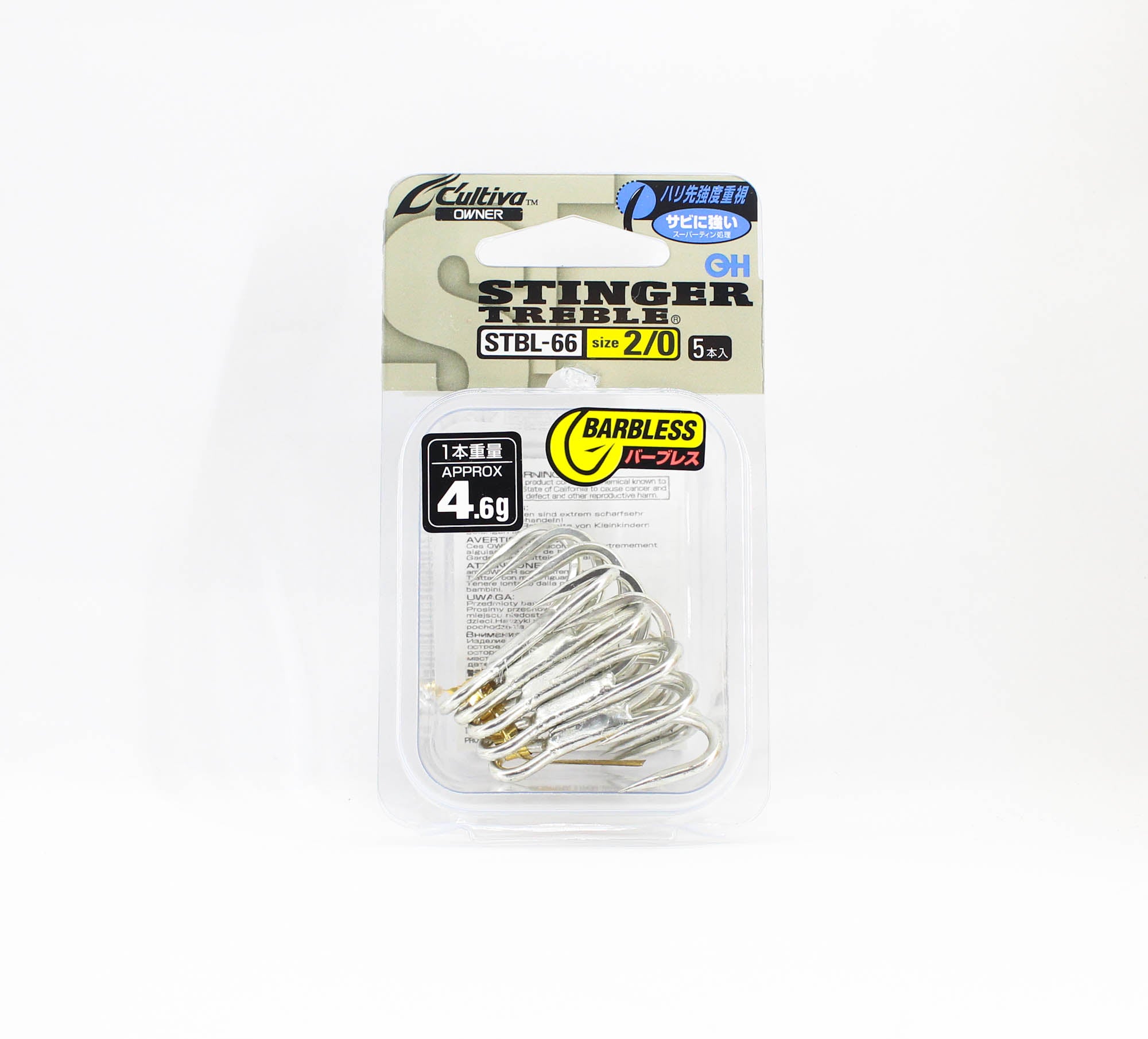 Owner STBL-66 TN 4X Treble Hook Barbless Heavy Duty Size 2/0 (9444)